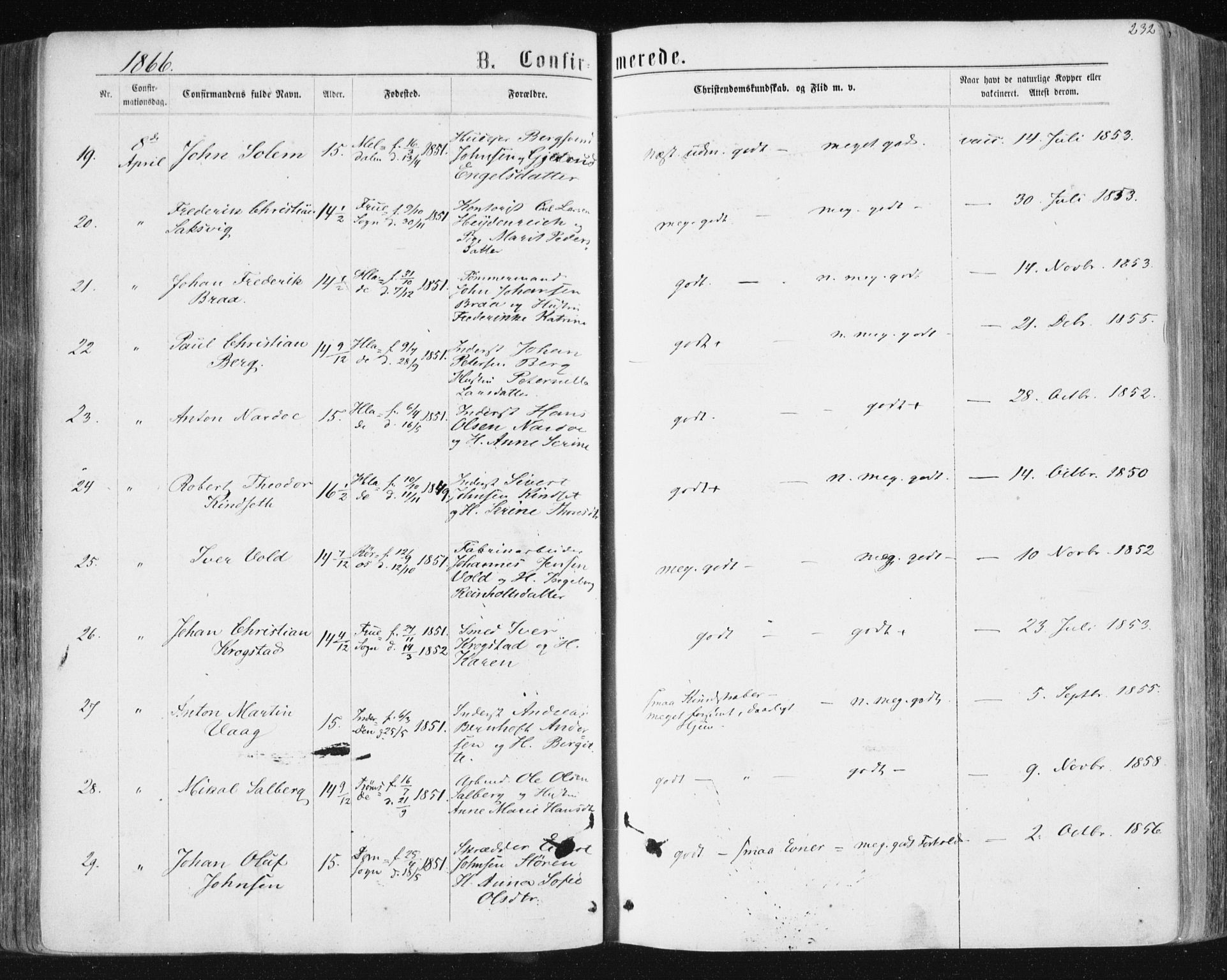 Ministerialprotokoller, klokkerbøker og fødselsregistre - Sør-Trøndelag, AV/SAT-A-1456/604/L0186: Parish register (official) no. 604A07, 1866-1877, p. 232