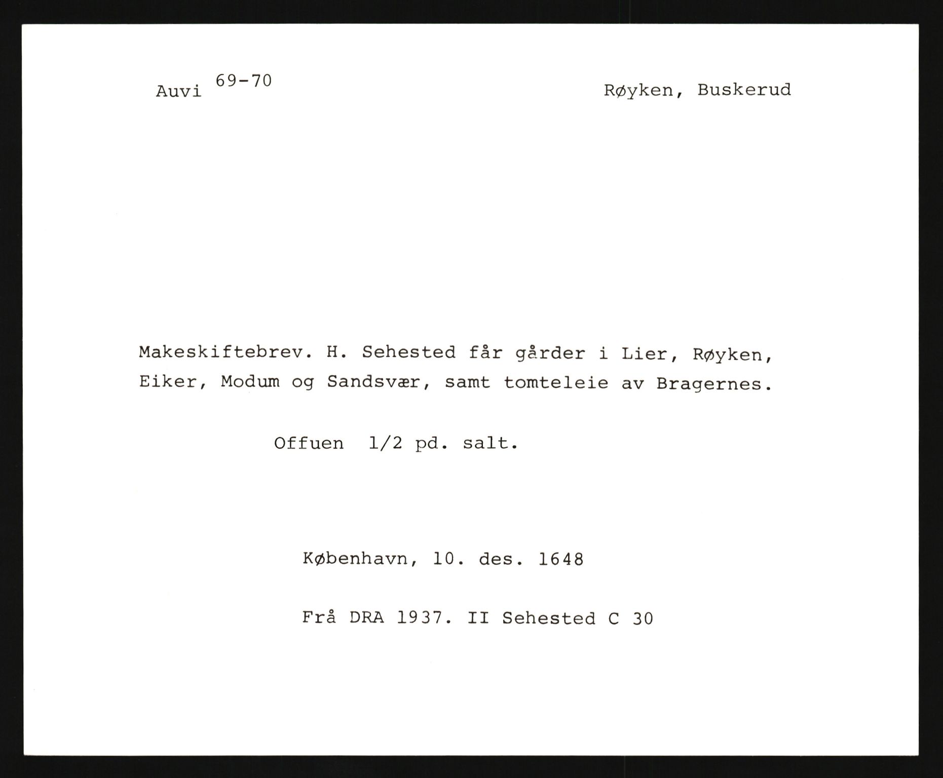 Riksarkivets diplomsamling, AV/RA-EA-5965/F35/F35e/L0016: Registreringssedler Buskerud 5, 1400-1700, p. 331