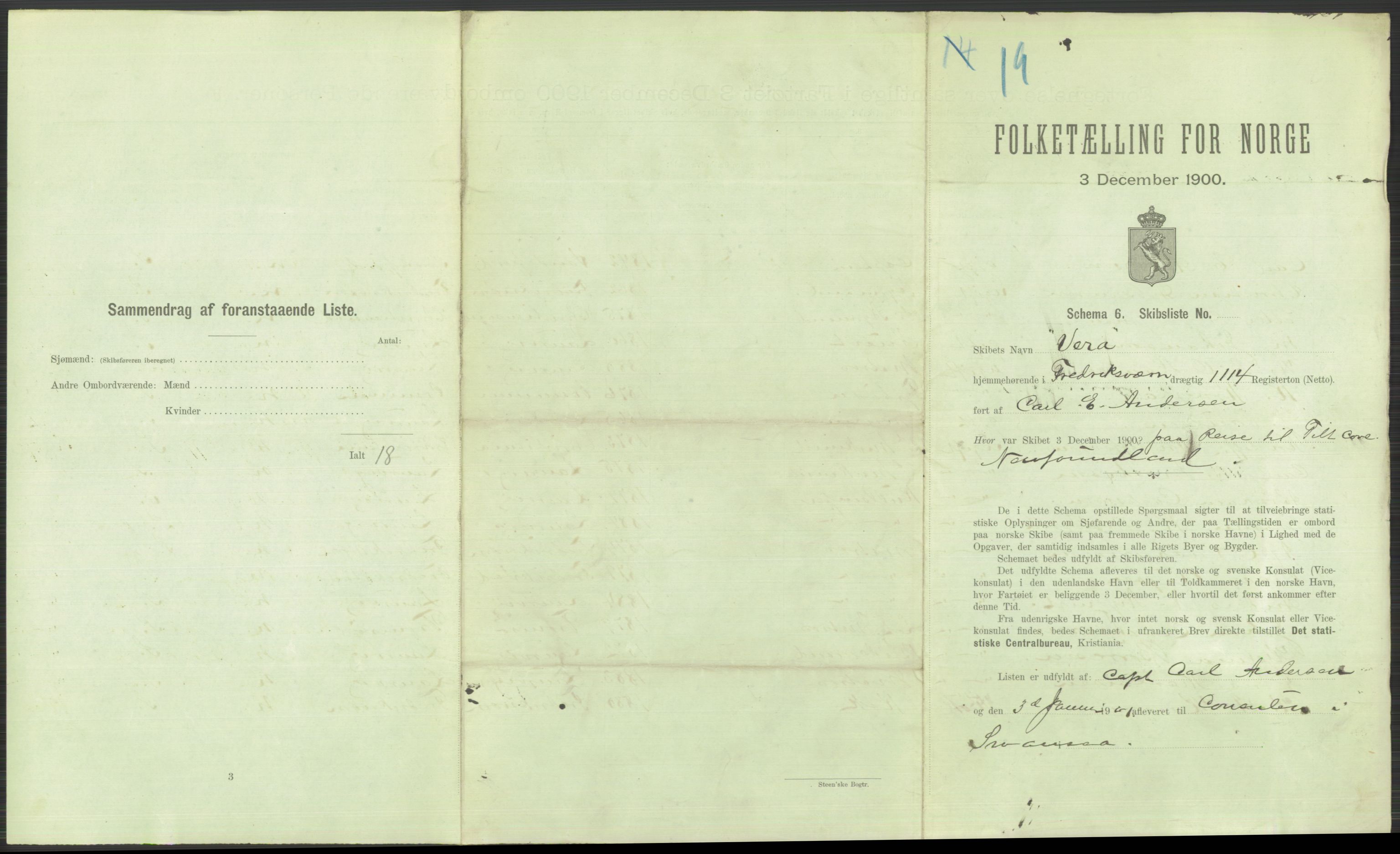 RA, 1900 Census - ship lists from ships in Norwegian harbours, harbours abroad and at sea, 1900, p. 6045