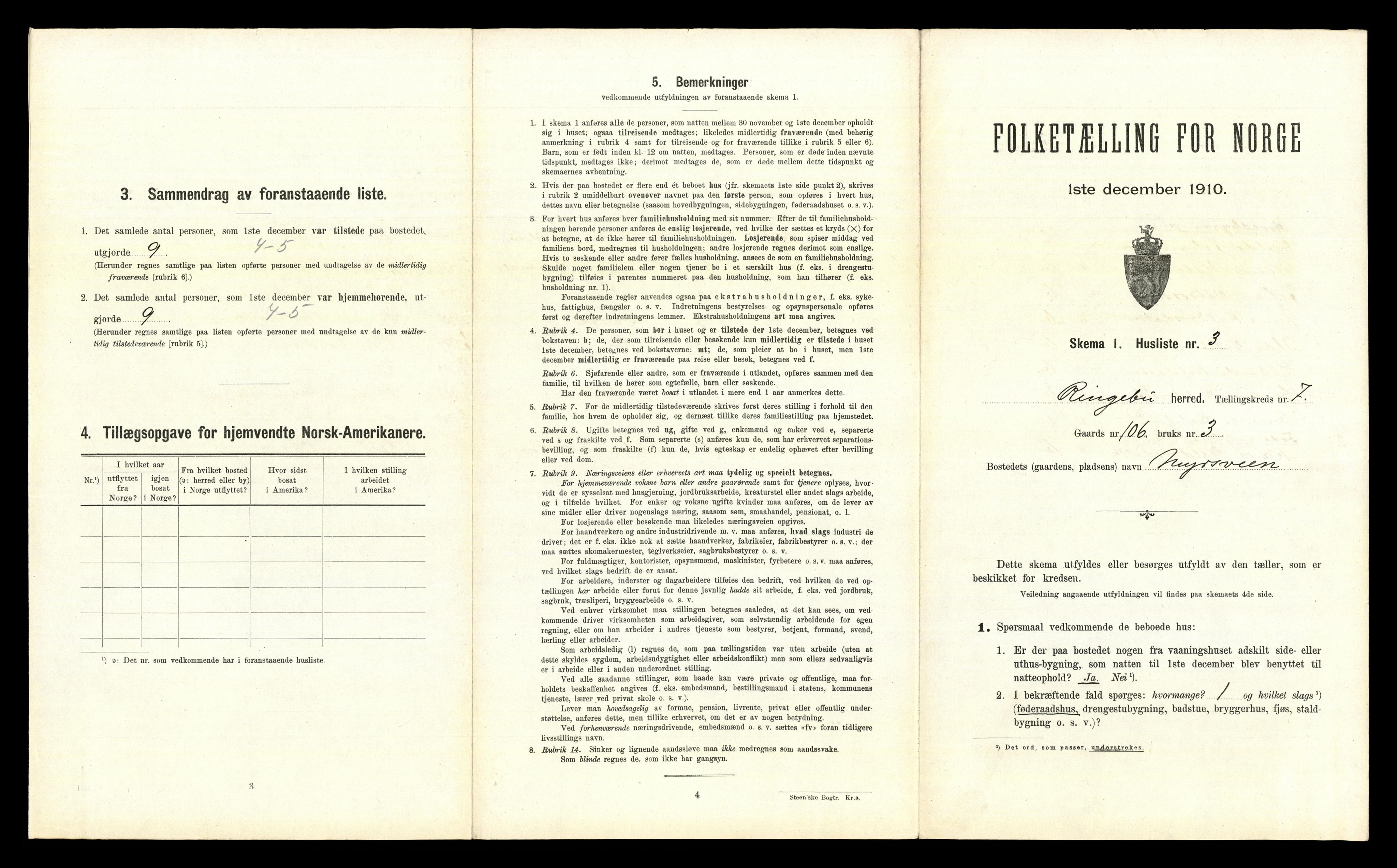 RA, 1910 census for Ringebu, 1910, p. 1012