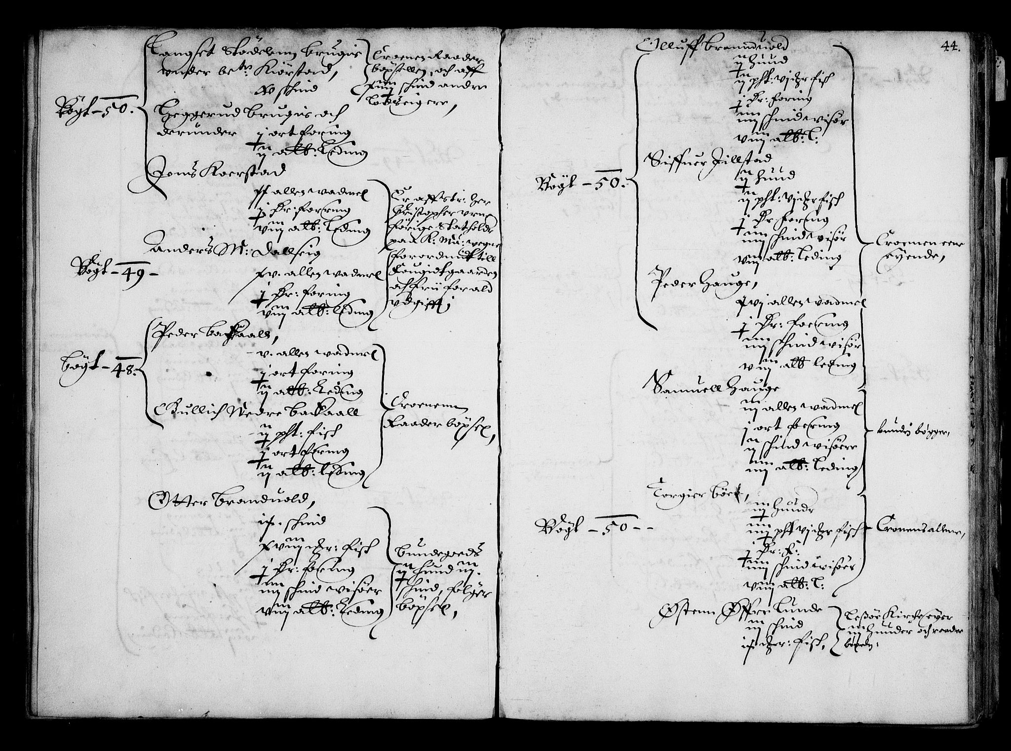 Rentekammeret inntil 1814, Realistisk ordnet avdeling, RA/EA-4070/N/Na/L0001: [XI f]: Akershus stifts jordebok, 1652, p. 43b-44a