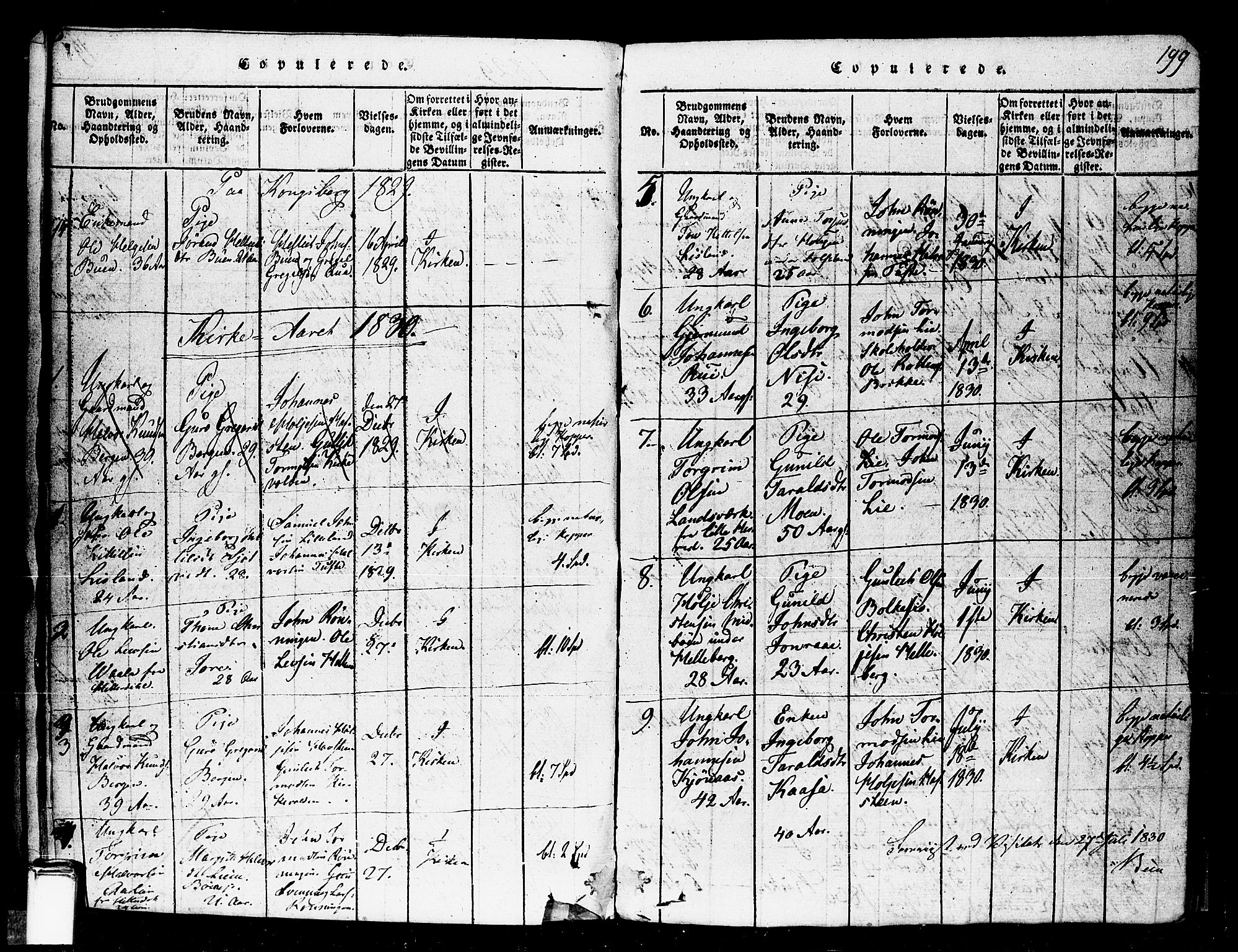 Gransherad kirkebøker, SAKO/A-267/F/Fa/L0001: Parish register (official) no. I 1, 1815-1843, p. 199