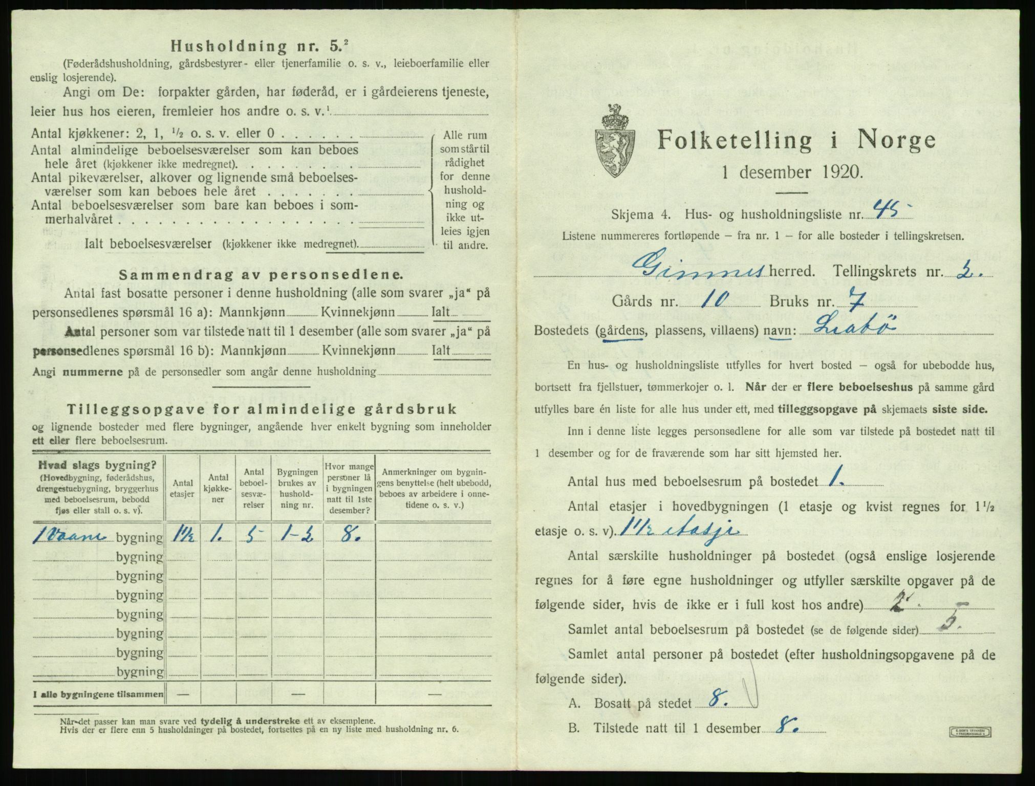 SAT, 1920 census for Gjemnes, 1920, p. 189