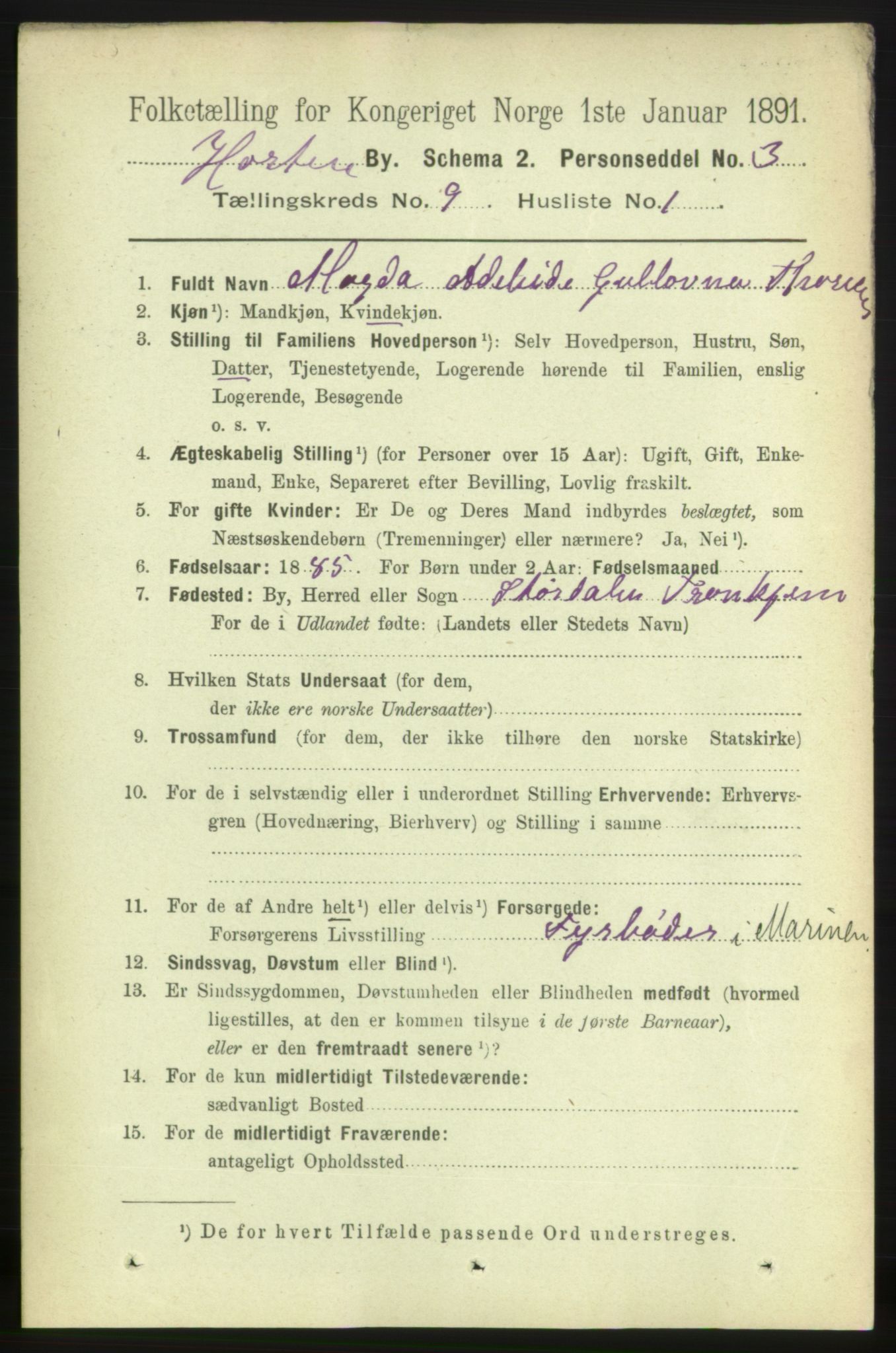 RA, 1891 census for 0703 Horten, 1891, p. 5532