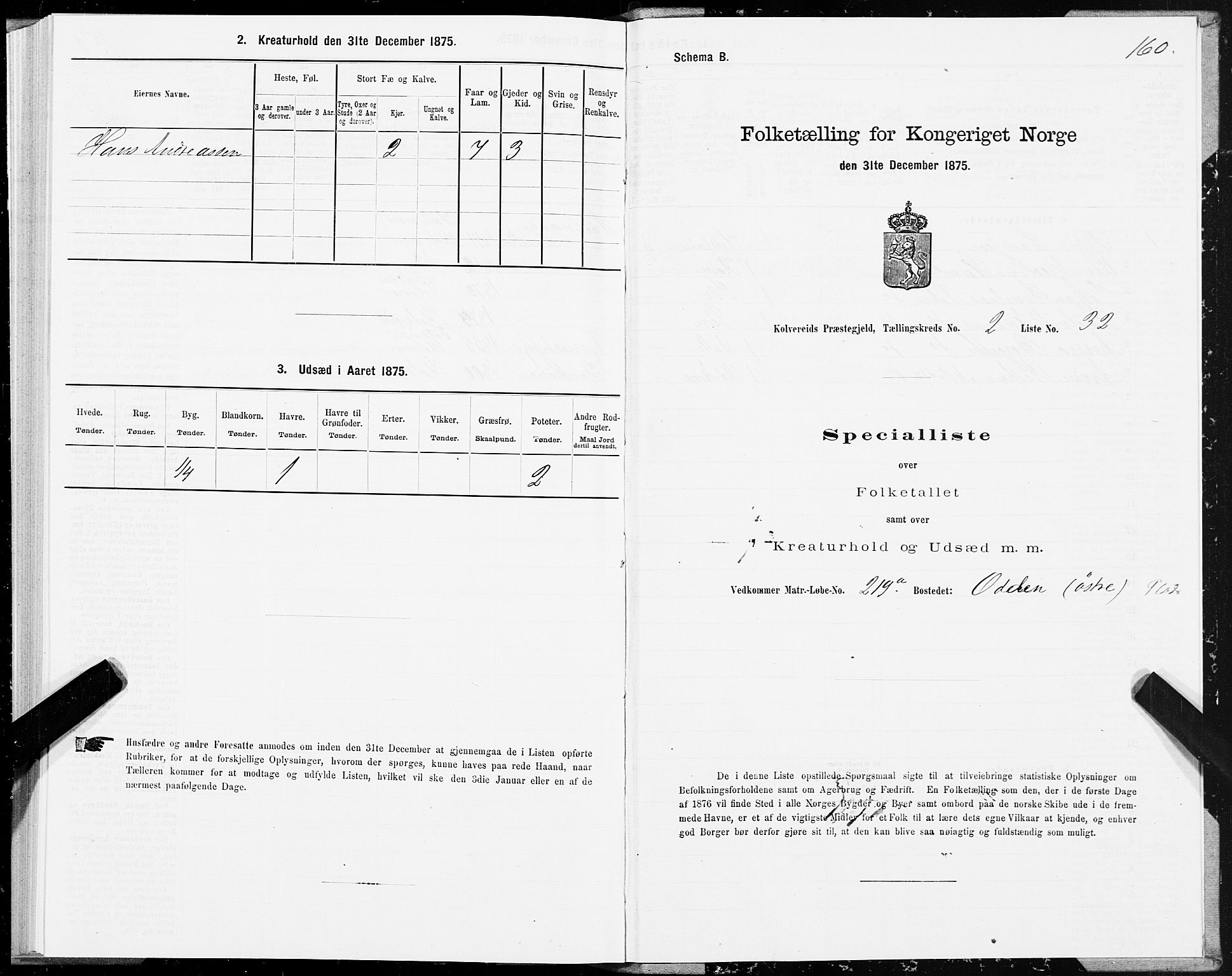 SAT, 1875 census for 1752P Kolvereid, 1875, p. 1160