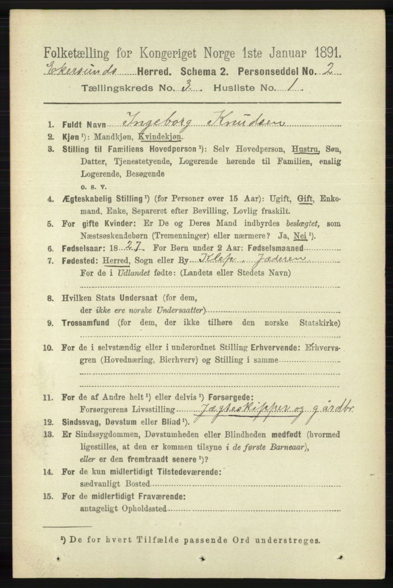 RA, 1891 census for 1116 Eigersund herred, 1891, p. 1056