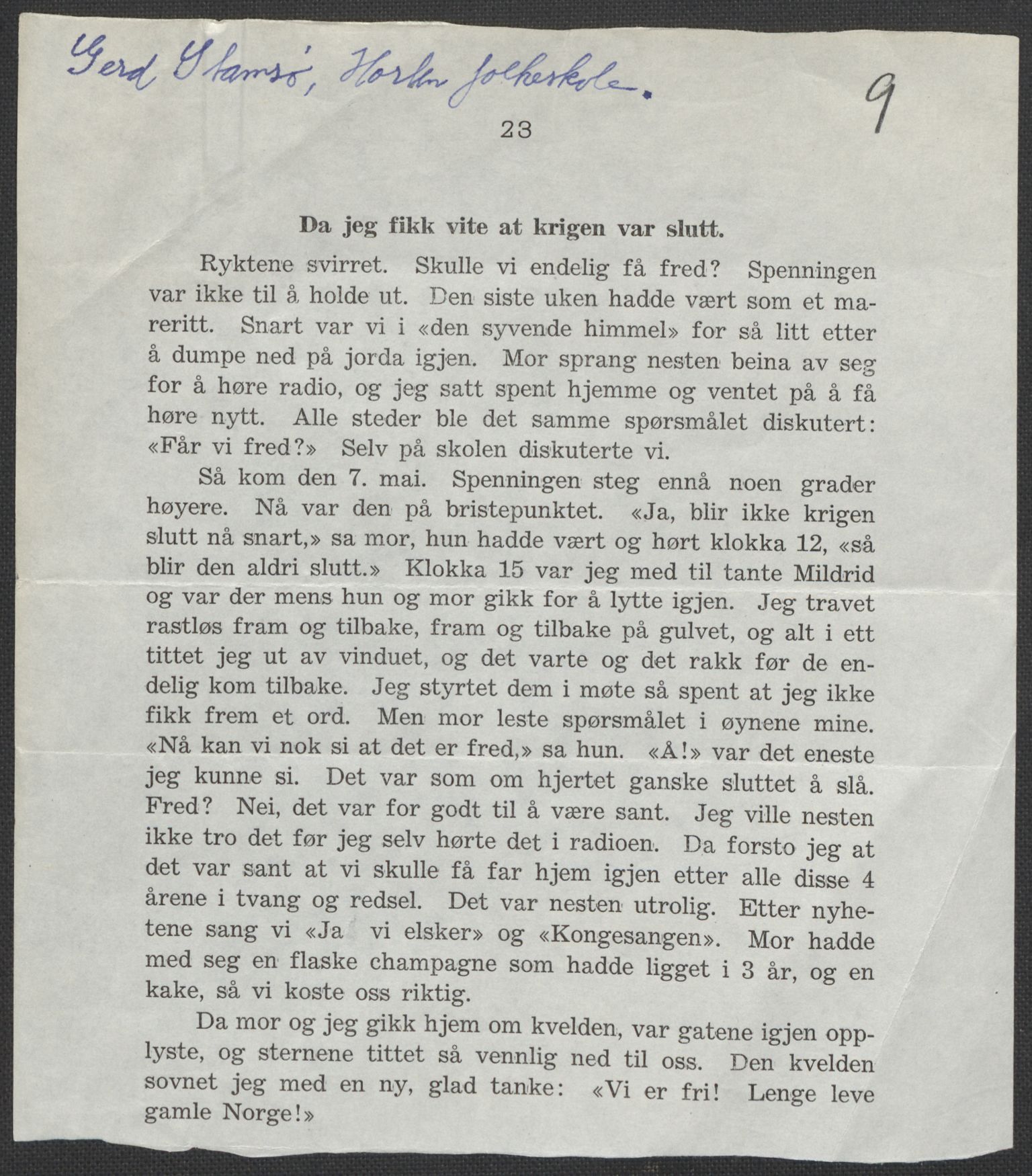 Det norske totalavholdsselskap, AV/RA-PA-0419/E/Eb/L0603: Skolestiler om krigstida (ordnet topografisk etter distrikt og skole), 1946, p. 163