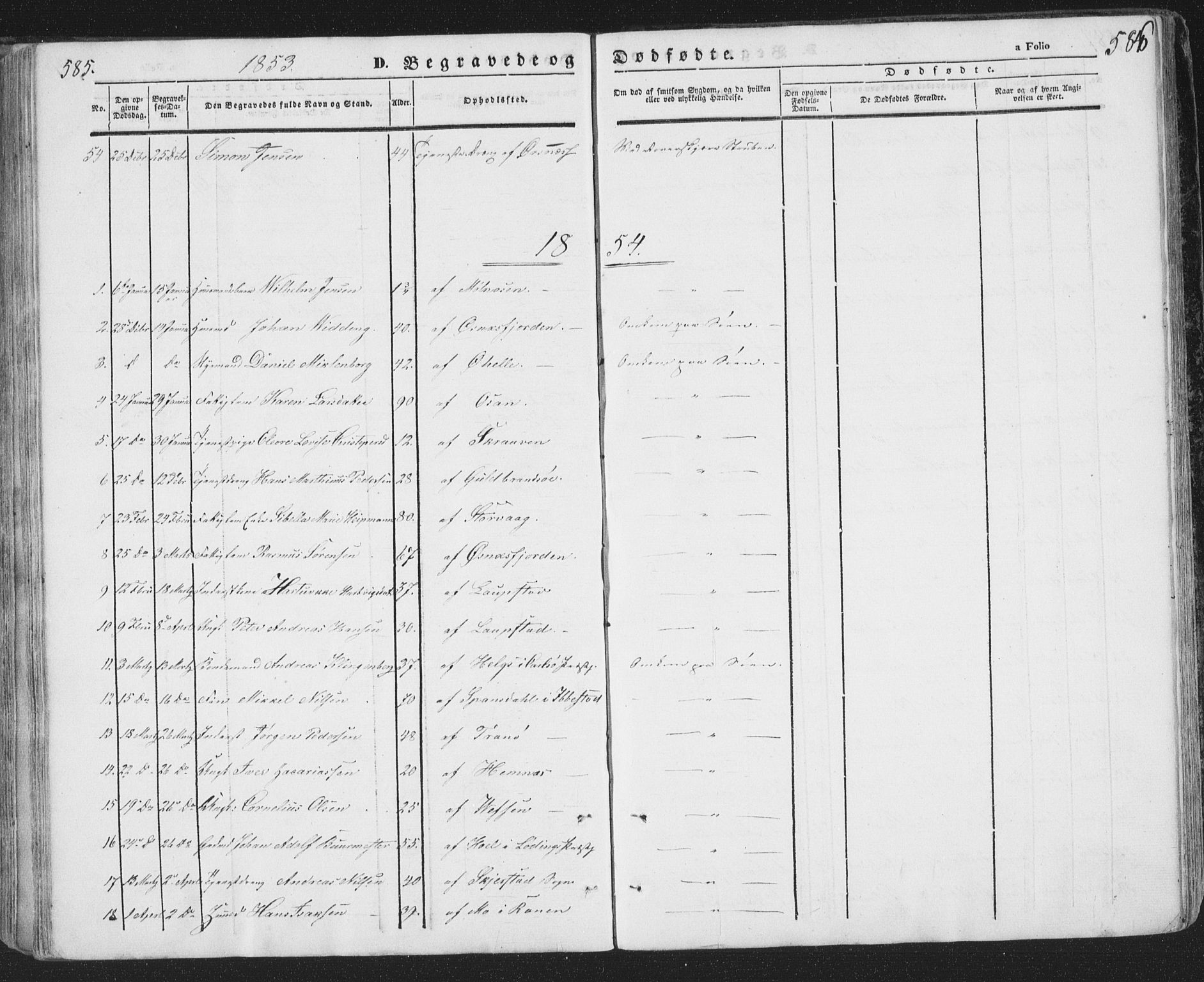 Ministerialprotokoller, klokkerbøker og fødselsregistre - Nordland, SAT/A-1459/874/L1072: Parish register (copy) no. 874C01, 1843-1859, p. 585-586