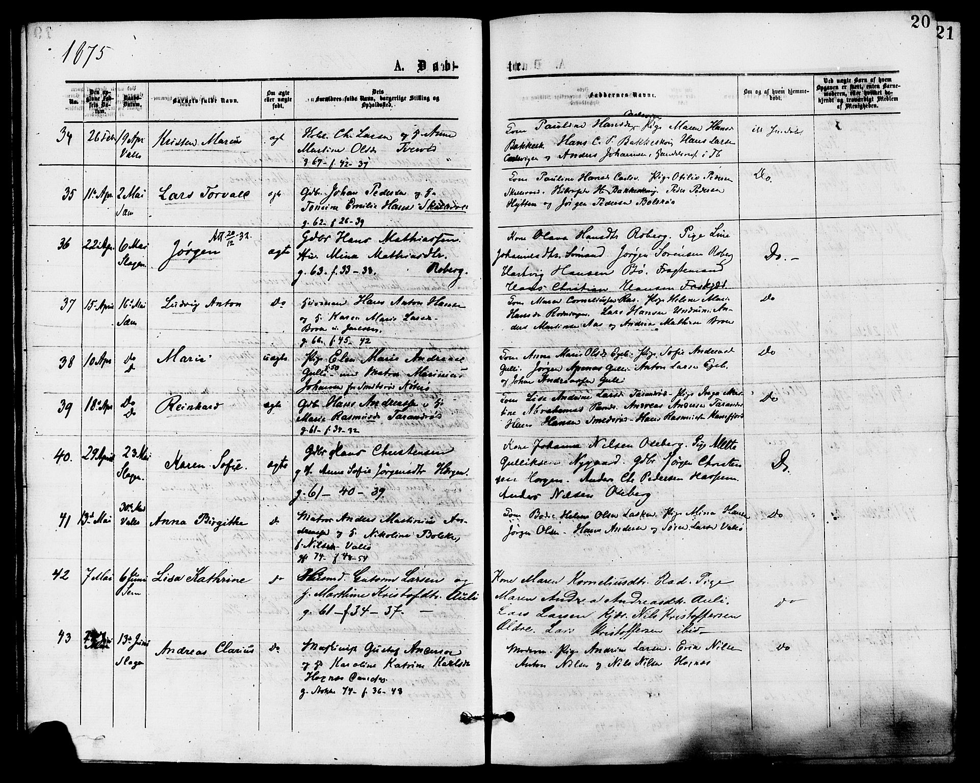 Sem kirkebøker, AV/SAKO-A-5/F/Fa/L0009: Parish register (official) no. I 9, 1874-1877, p. 20