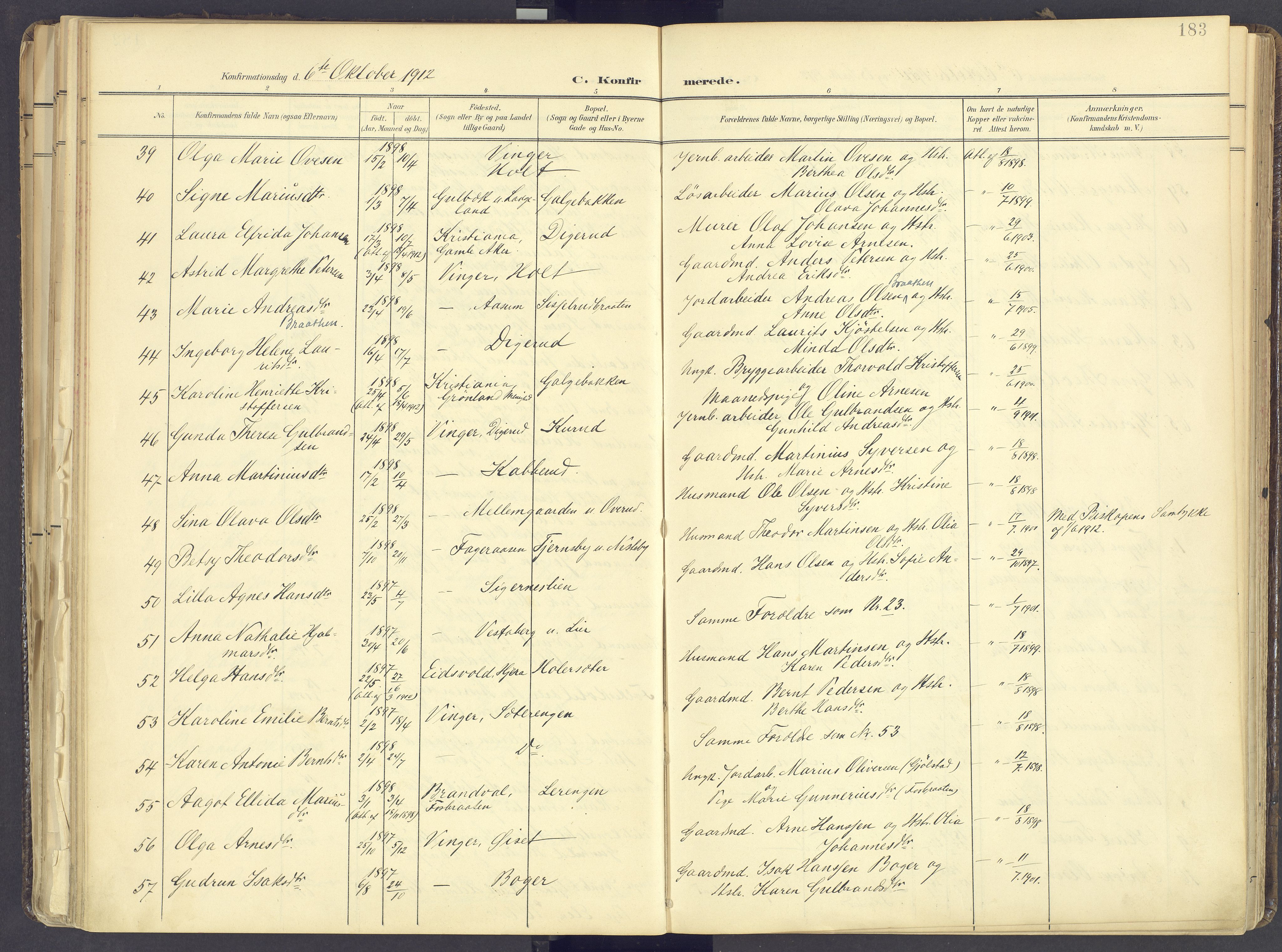 Vinger prestekontor, AV/SAH-PREST-024/H/Ha/Haa/L0017: Parish register (official) no. 17, 1901-1927, p. 183