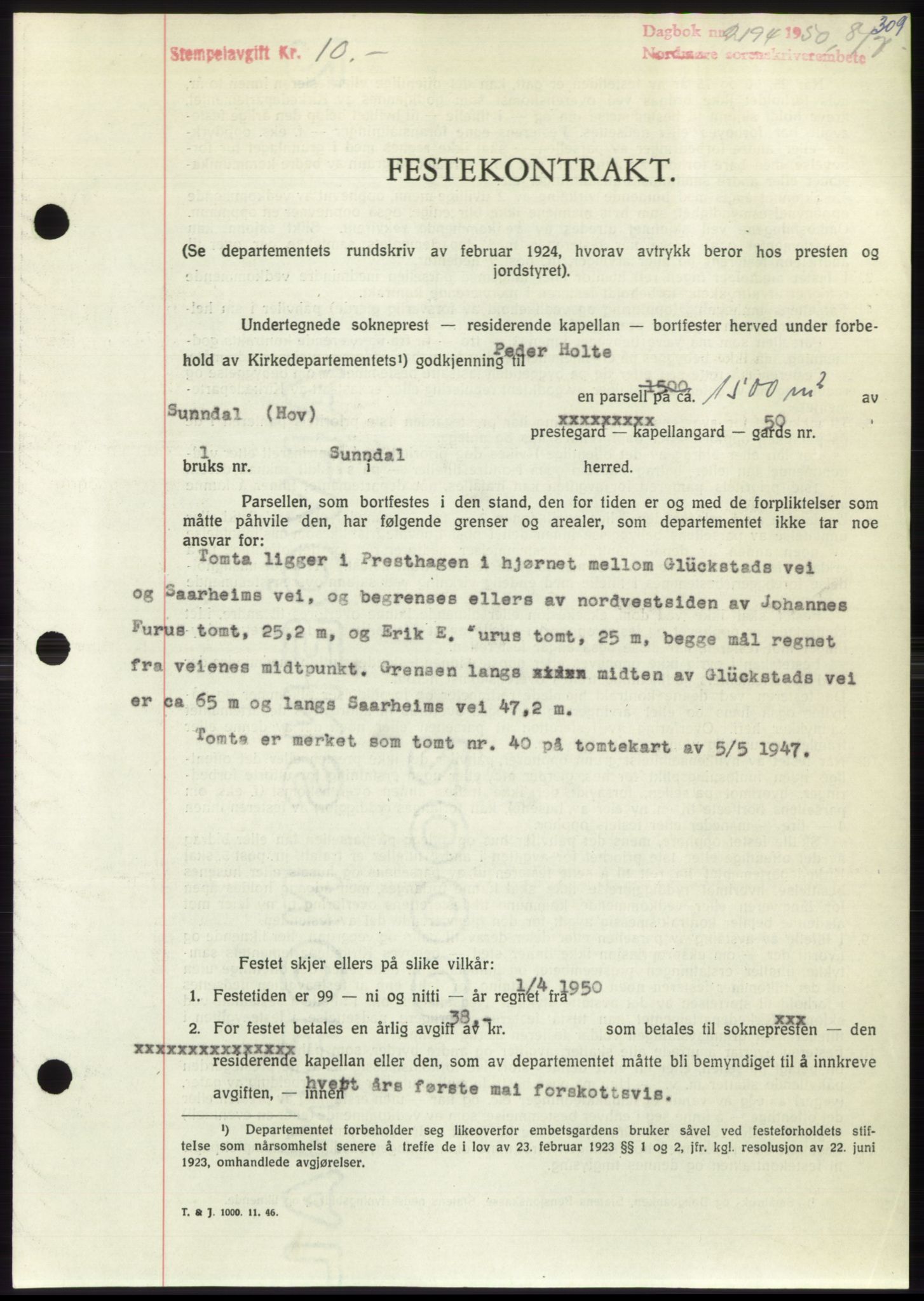 Nordmøre sorenskriveri, AV/SAT-A-4132/1/2/2Ca: Mortgage book no. B105, 1950-1950, Diary no: : 2194/1950