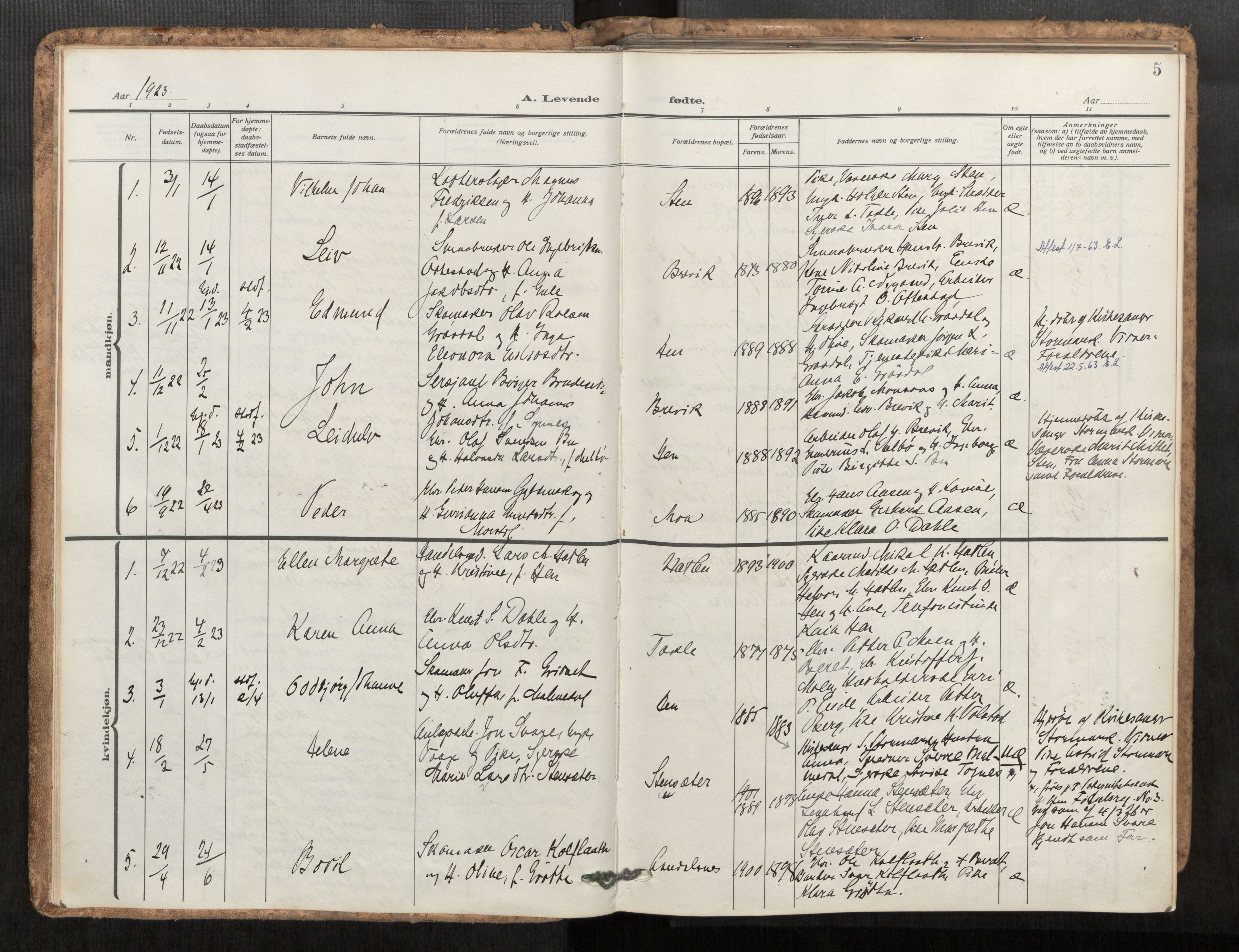 Ministerialprotokoller, klokkerbøker og fødselsregistre - Møre og Romsdal, SAT/A-1454/545/L0596: Parish register (official) no. 545A04, 1921-1956, p. 5