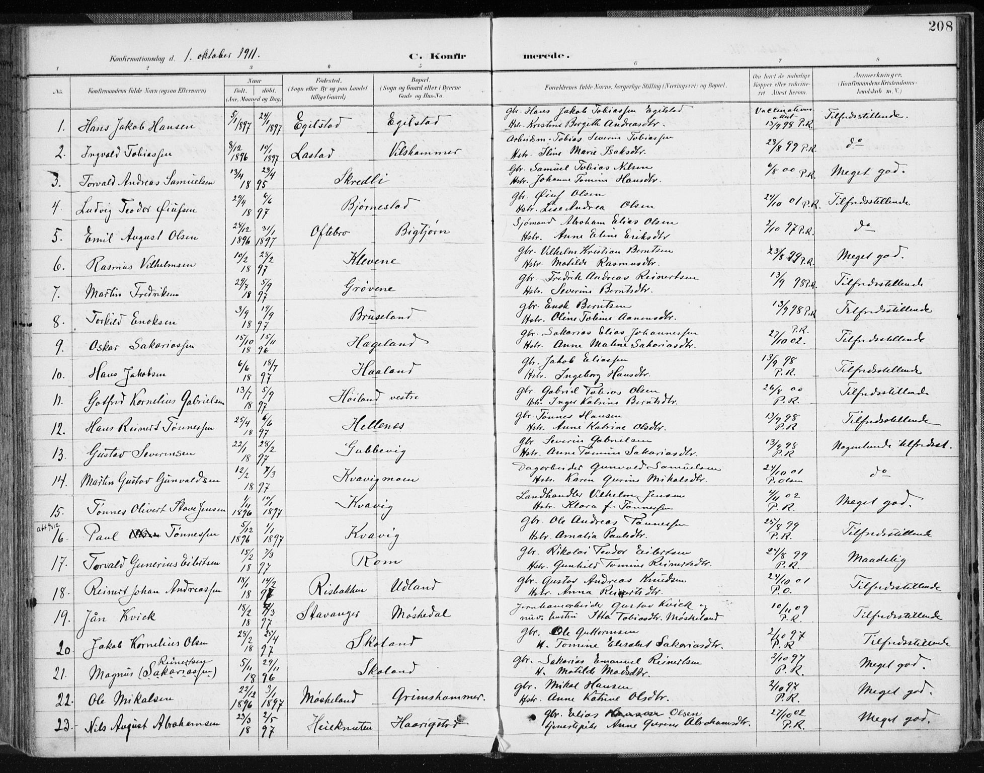 Lyngdal sokneprestkontor, AV/SAK-1111-0029/F/Fa/Fac/L0012: Parish register (official) no. A 12, 1894-1918, p. 208