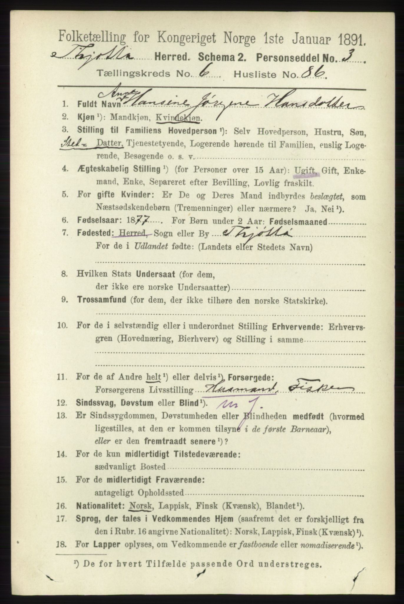 RA, 1891 census for 1817 Tjøtta, 1891, p. 3520