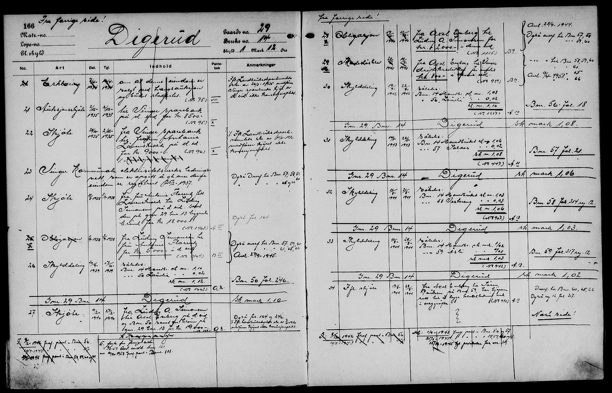 Vinger og Odal sorenskriveri, SAH/TING-022/H/Ha/Hac/Hacc/L0005: Mortgage register no. 3.5, 1923, p. 166