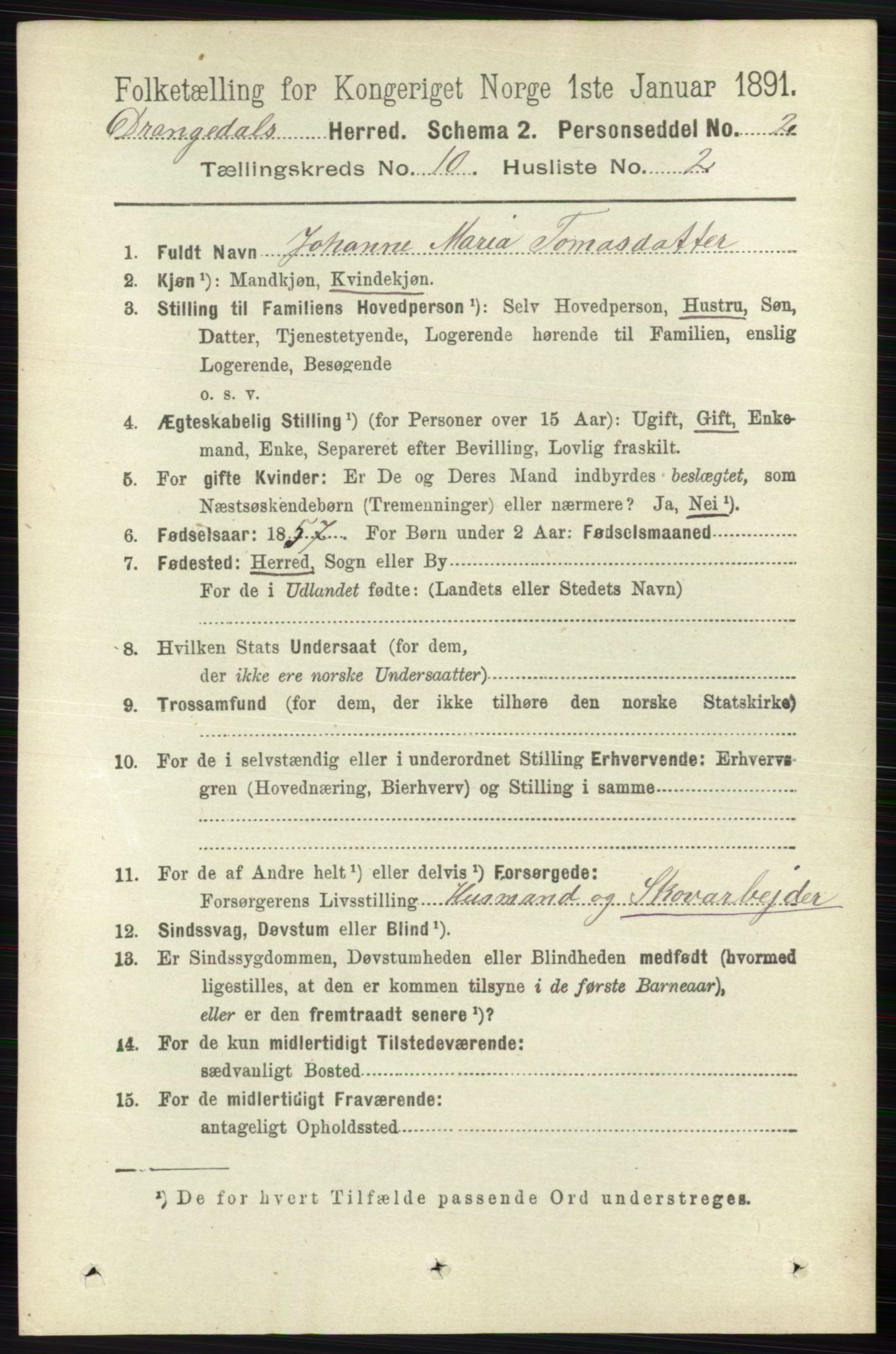 RA, 1891 census for 0817 Drangedal, 1891, p. 3422