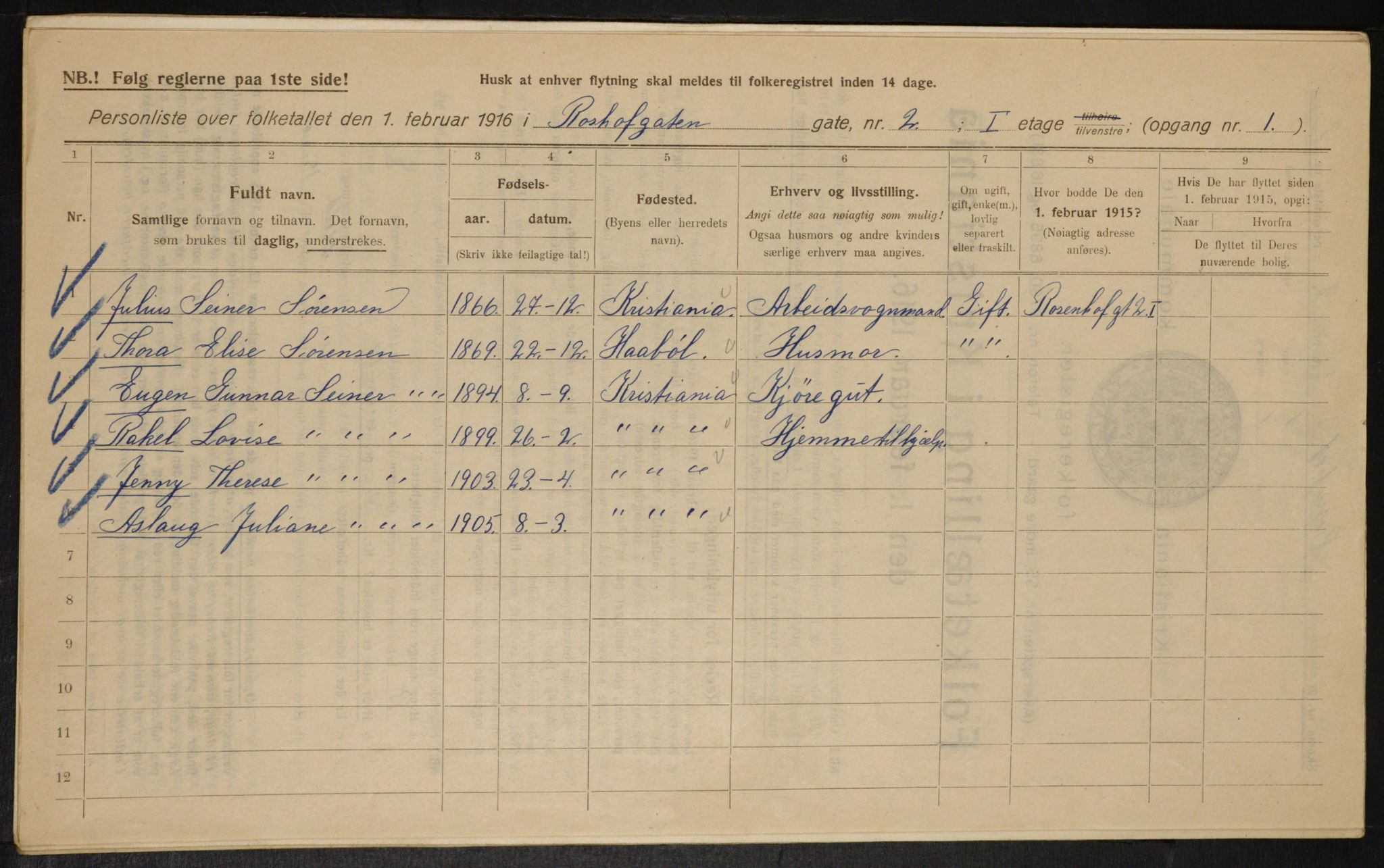 OBA, Municipal Census 1916 for Kristiania, 1916, p. 85841