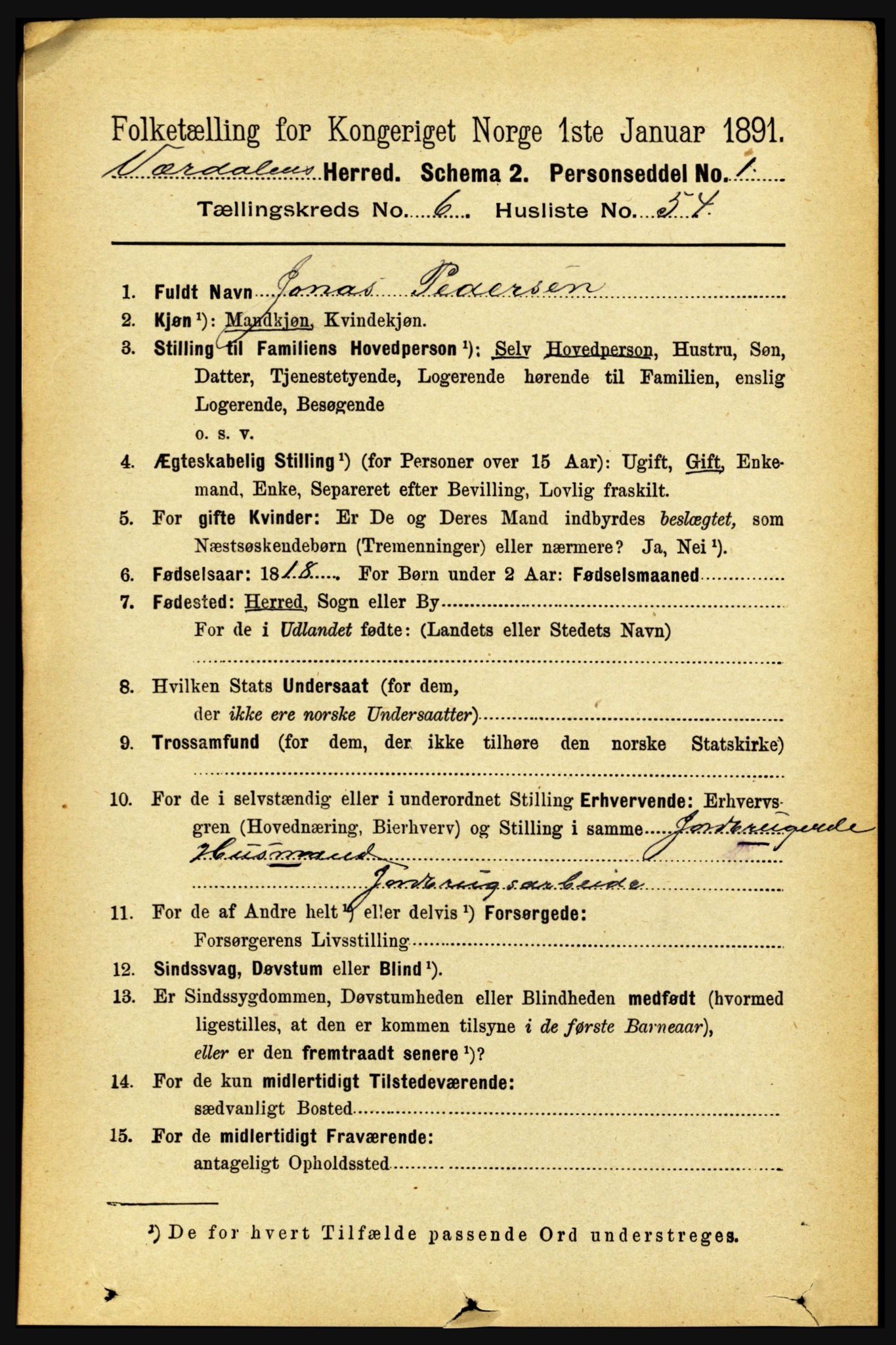 RA, 1891 census for 1721 Verdal, 1891, p. 3899