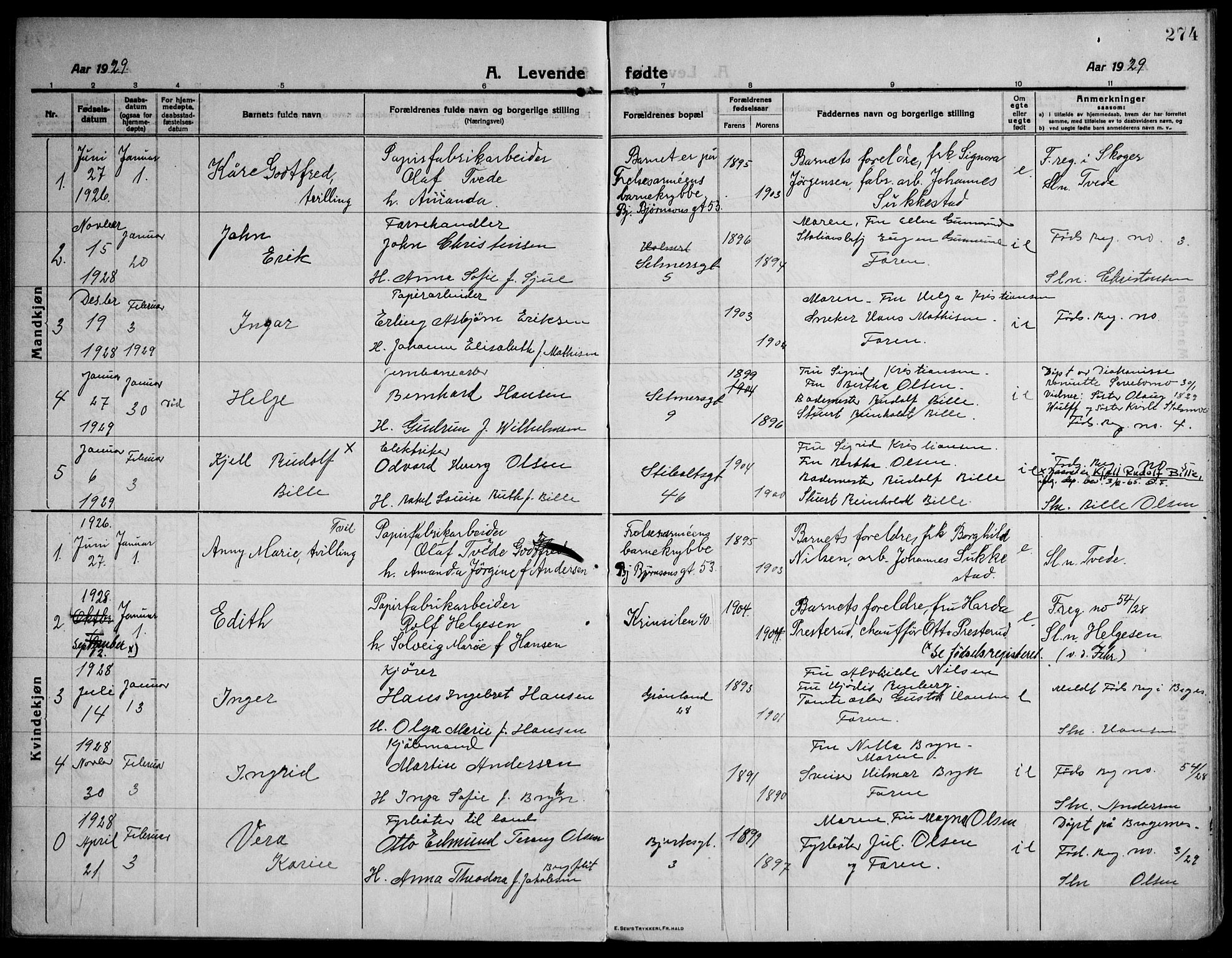 Strømsø kirkebøker, AV/SAKO-A-246/F/Fa/L0029: Parish register (official) no. I 27, 1915-1930, p. 274