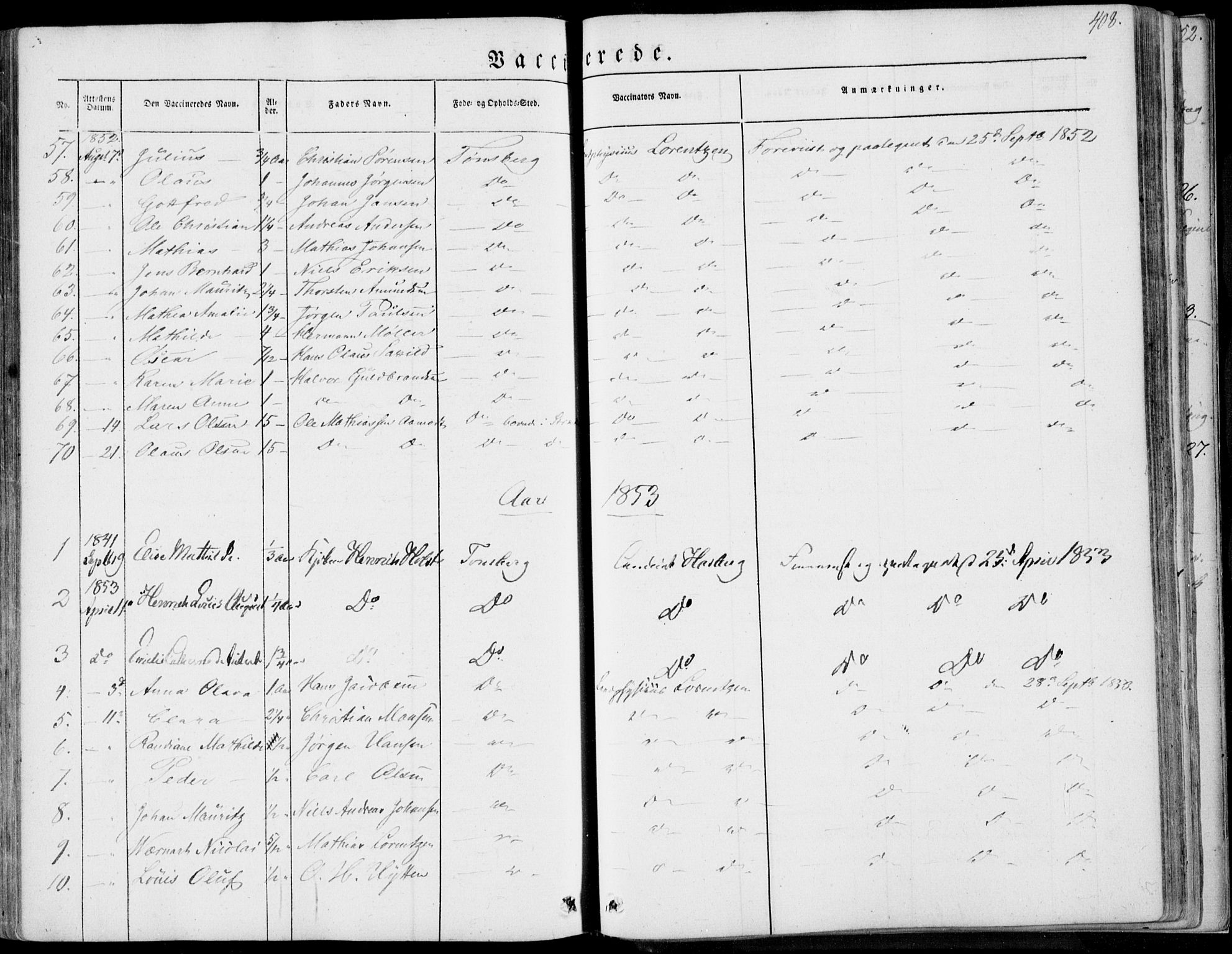 Tønsberg kirkebøker, AV/SAKO-A-330/F/Fa/L0007: Parish register (official) no. I 7, 1845-1854, p. 408