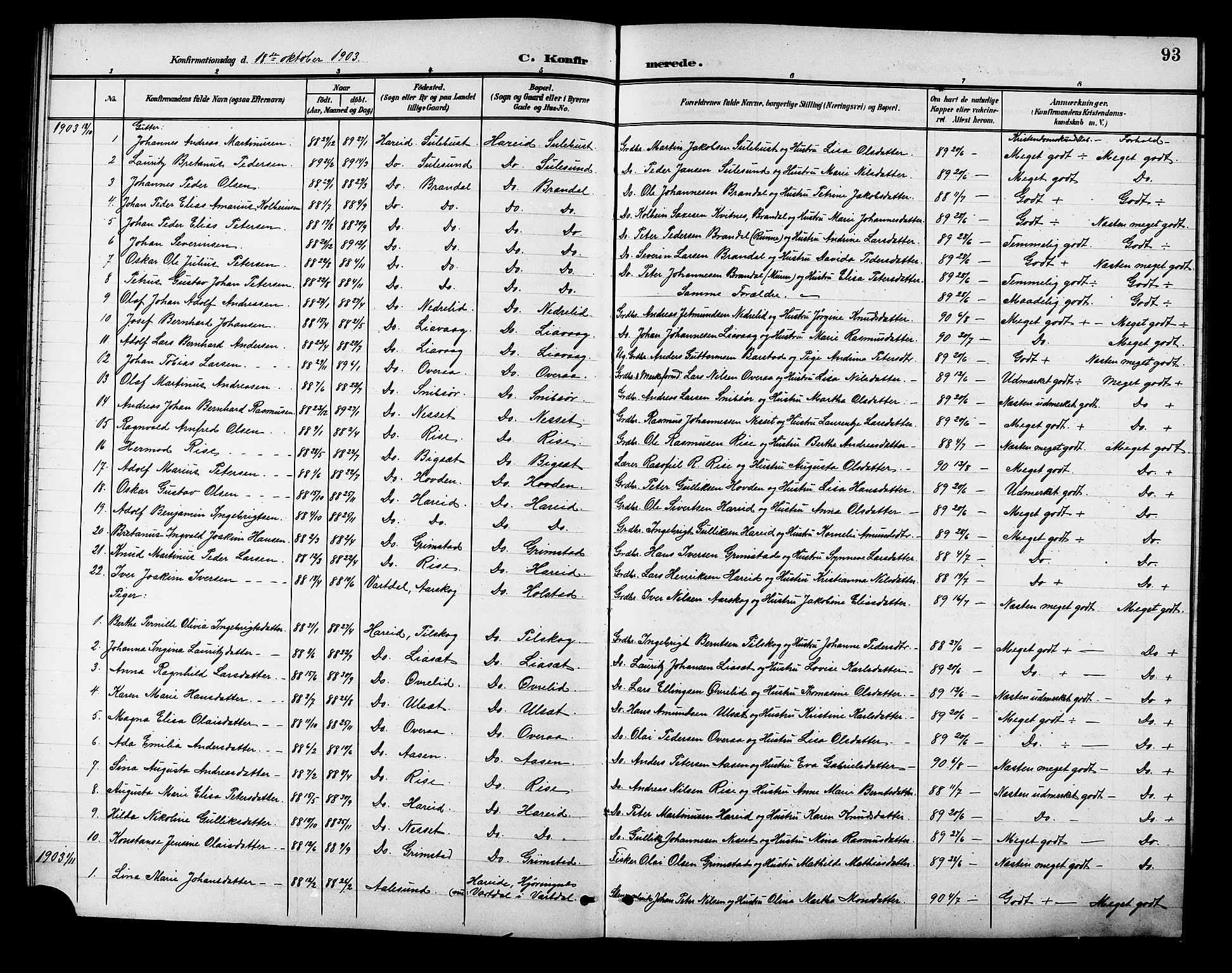 Ministerialprotokoller, klokkerbøker og fødselsregistre - Møre og Romsdal, SAT/A-1454/510/L0126: Parish register (copy) no. 510C03, 1900-1922, p. 93