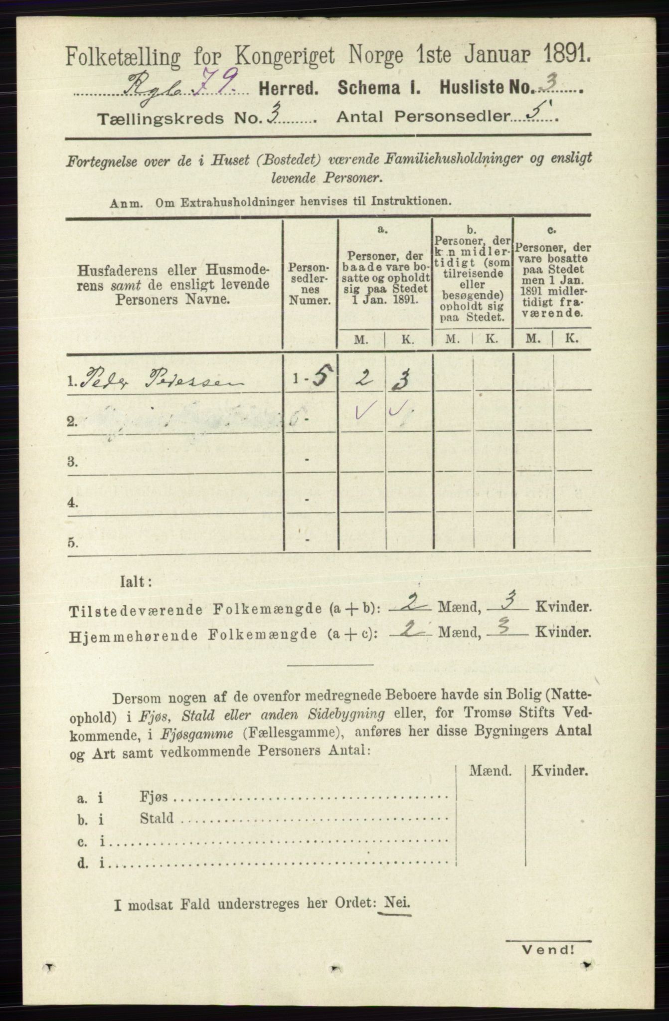 RA, 1891 census for 0520 Ringebu, 1891, p. 629