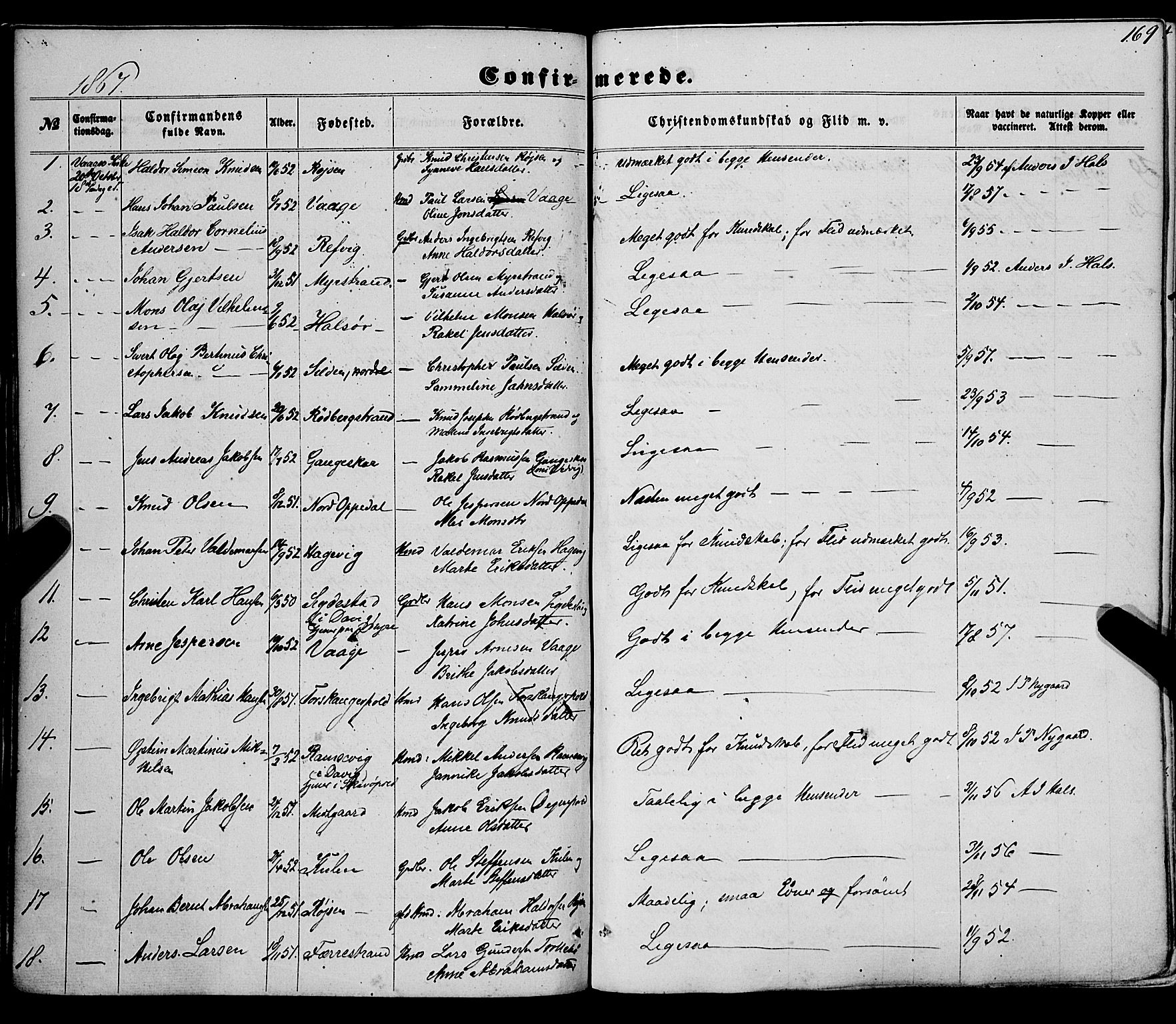 Selje sokneprestembete, SAB/A-99938/H/Ha/Haa/Haaa: Parish register (official) no. A 11, 1858-1870, p. 169