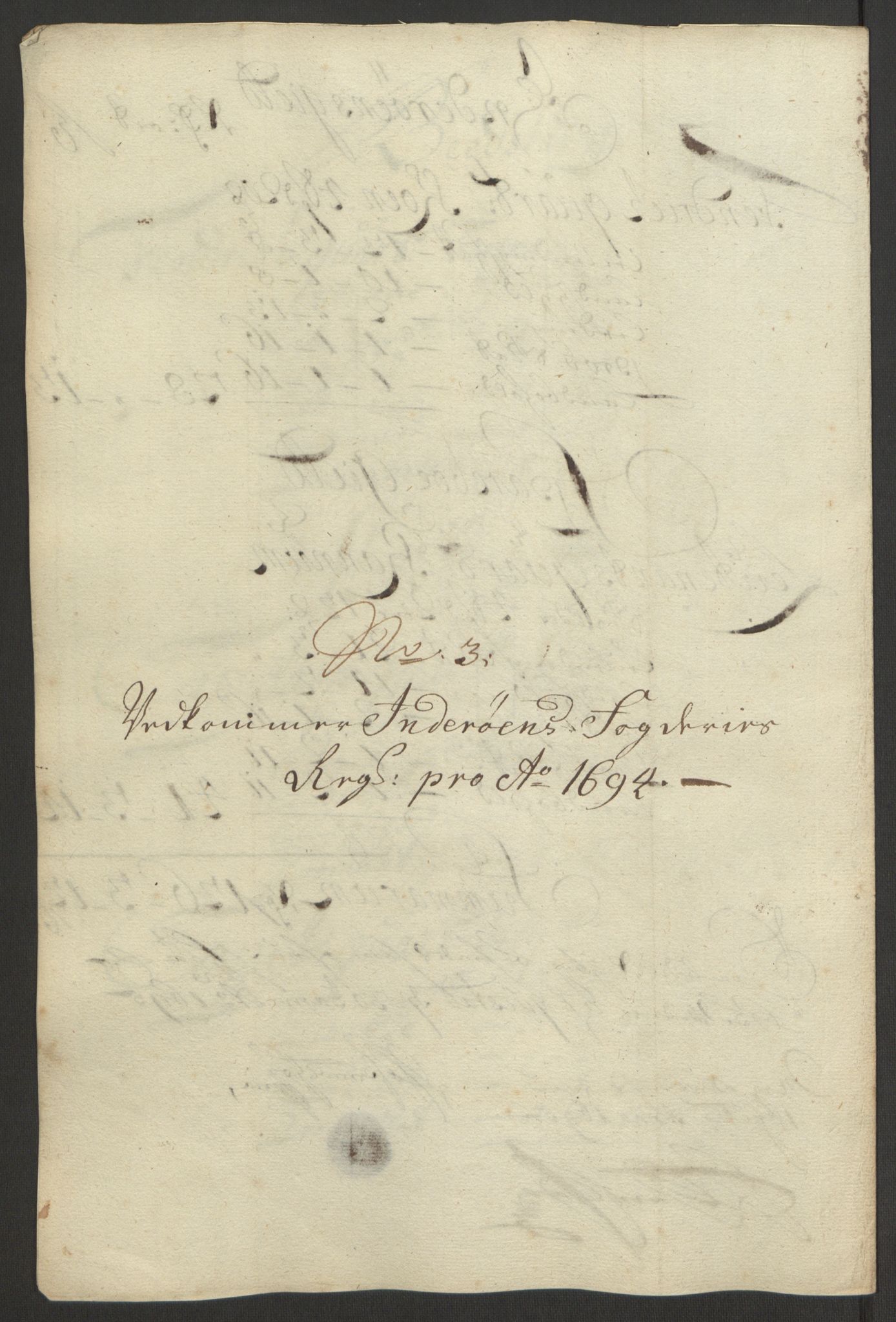 Rentekammeret inntil 1814, Reviderte regnskaper, Fogderegnskap, RA/EA-4092/R63/L4308: Fogderegnskap Inderøy, 1692-1694, p. 619