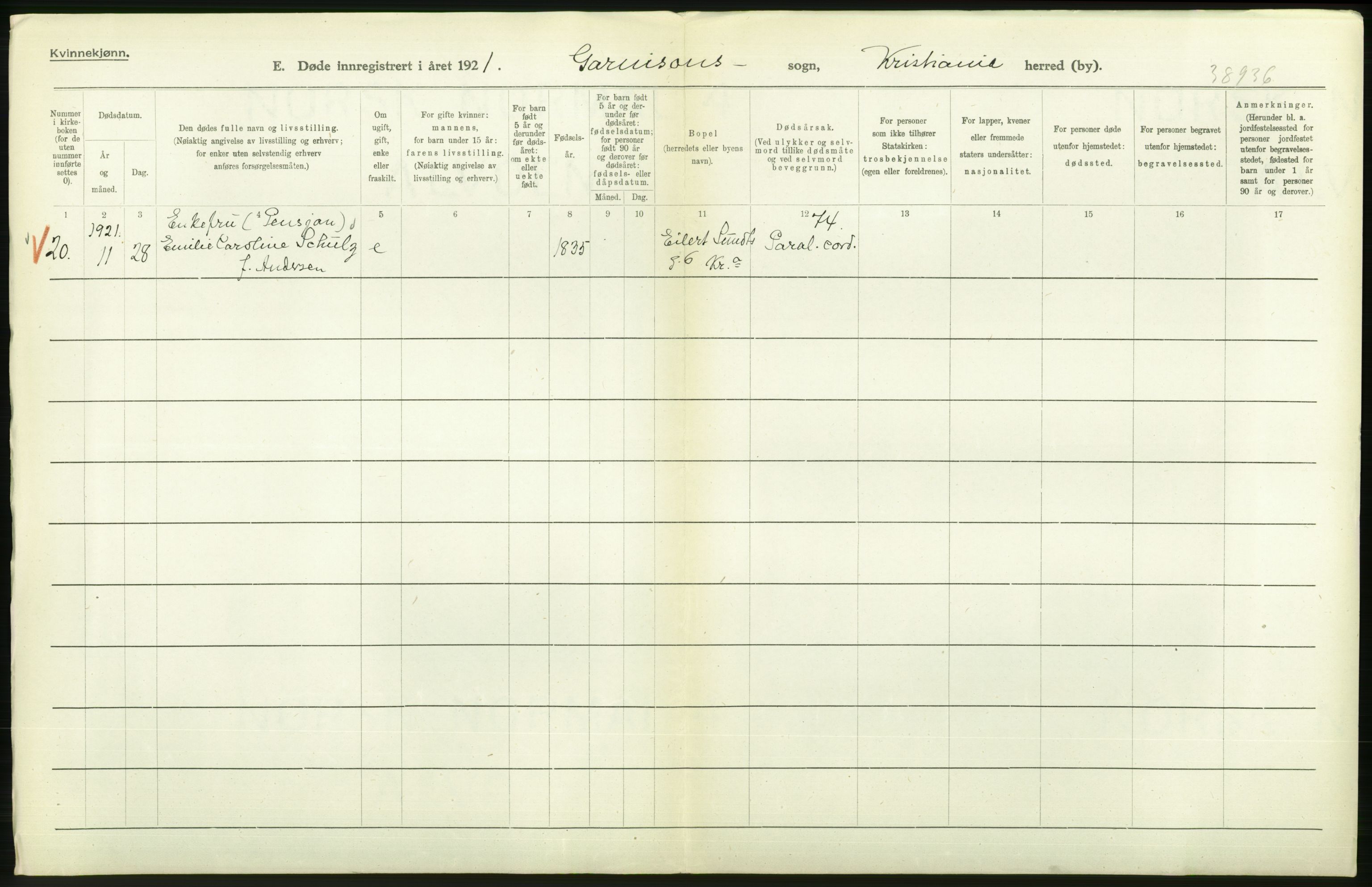 Statistisk sentralbyrå, Sosiodemografiske emner, Befolkning, AV/RA-S-2228/D/Df/Dfc/Dfca/L0013: Kristiania: Døde, dødfødte, 1921, p. 194