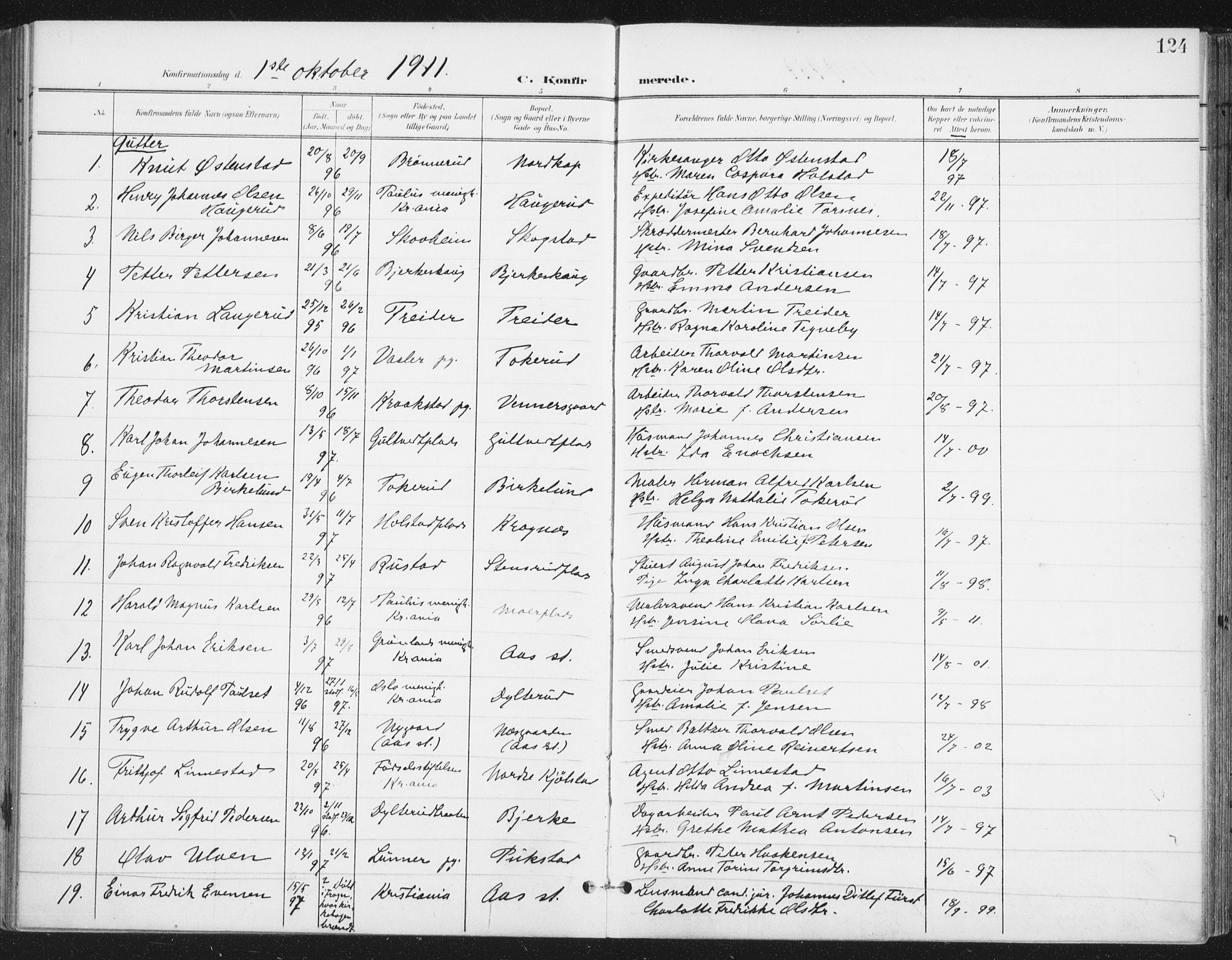 Ås prestekontor Kirkebøker, SAO/A-10894/F/Fa/L0010: Parish register (official) no. I 10, 1900-1918, p. 124