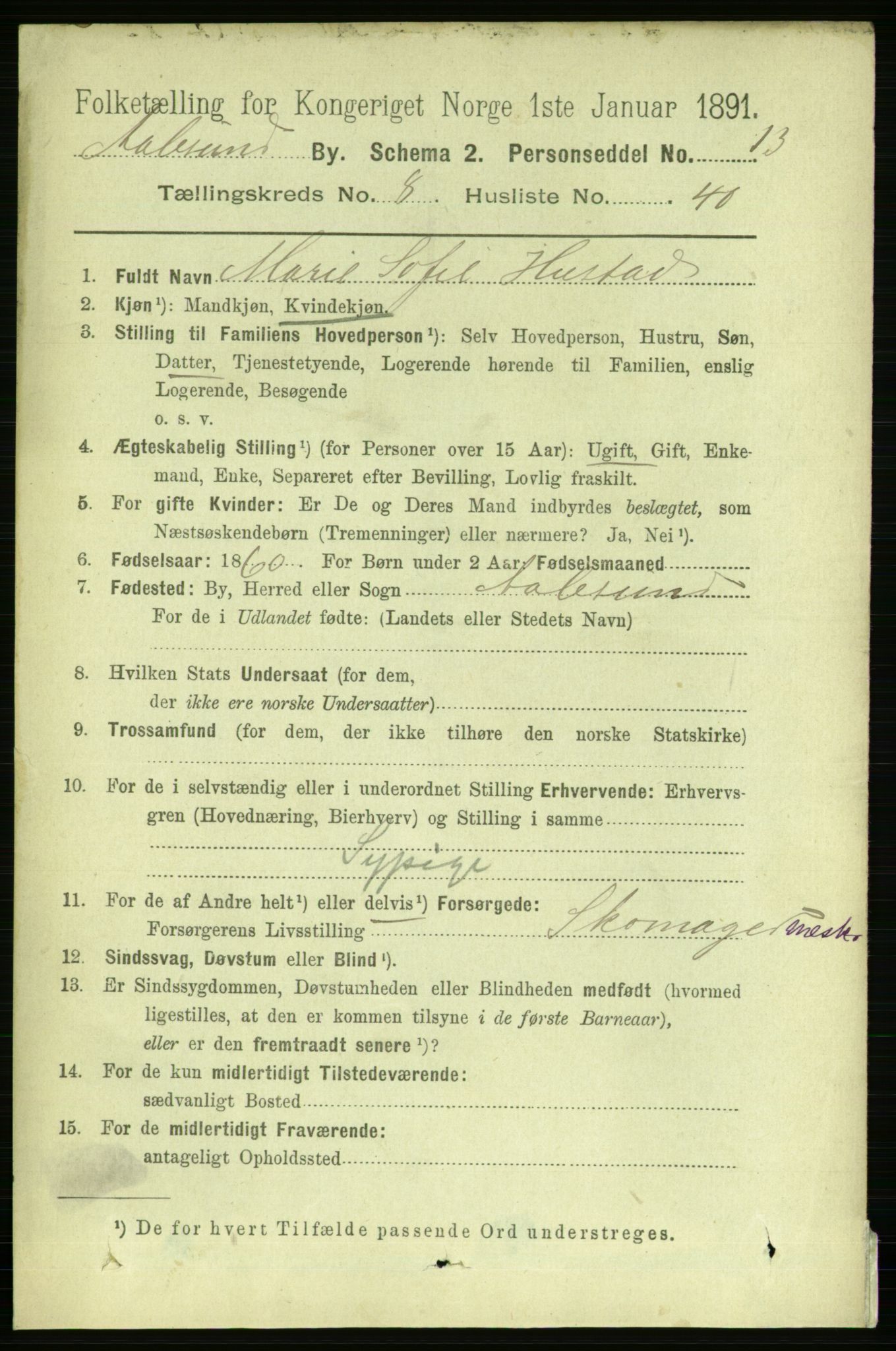 RA, 1891 census for 1501 Ålesund, 1891, p. 6272