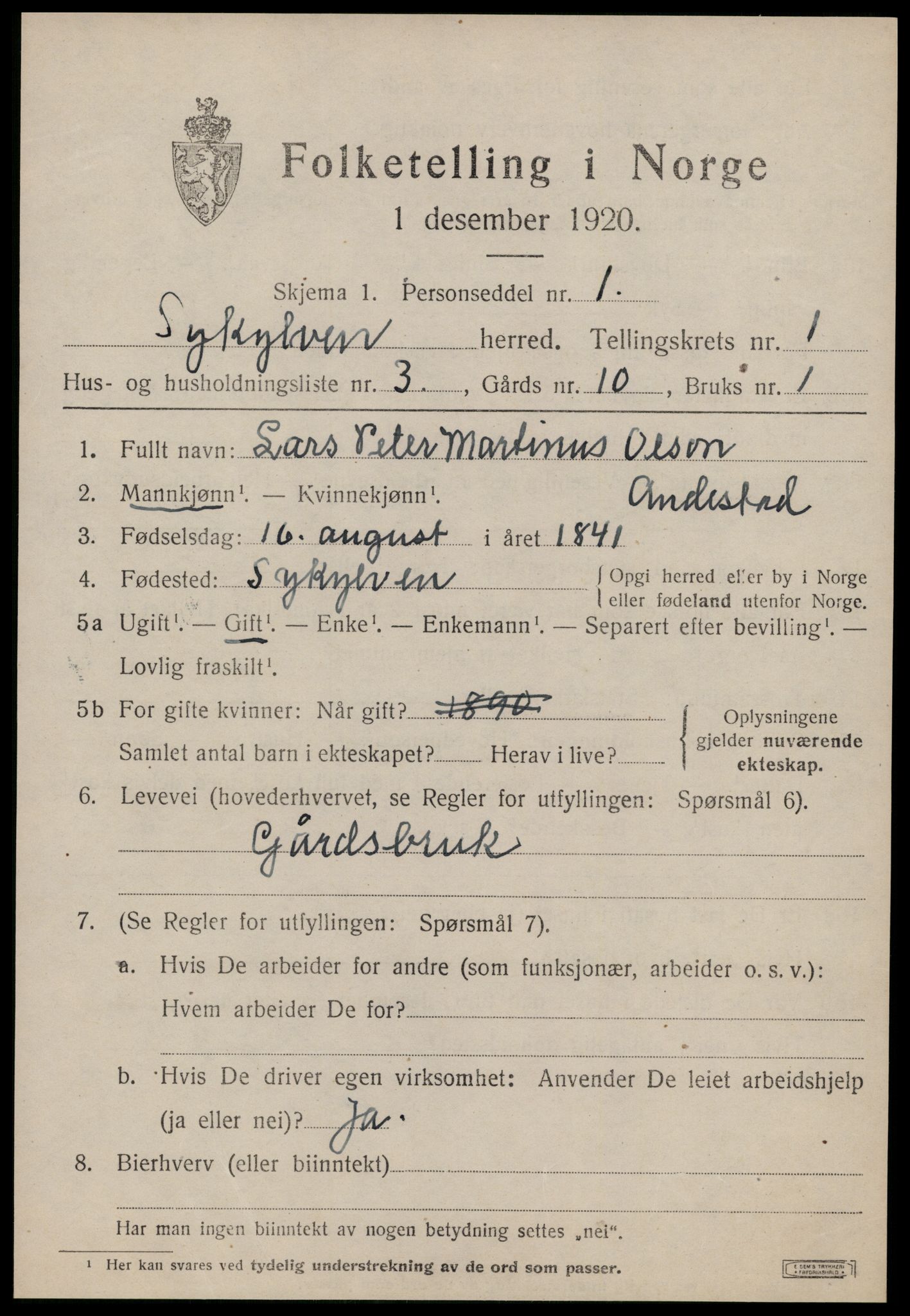 SAT, 1920 census for Sykkylven, 1920, p. 947