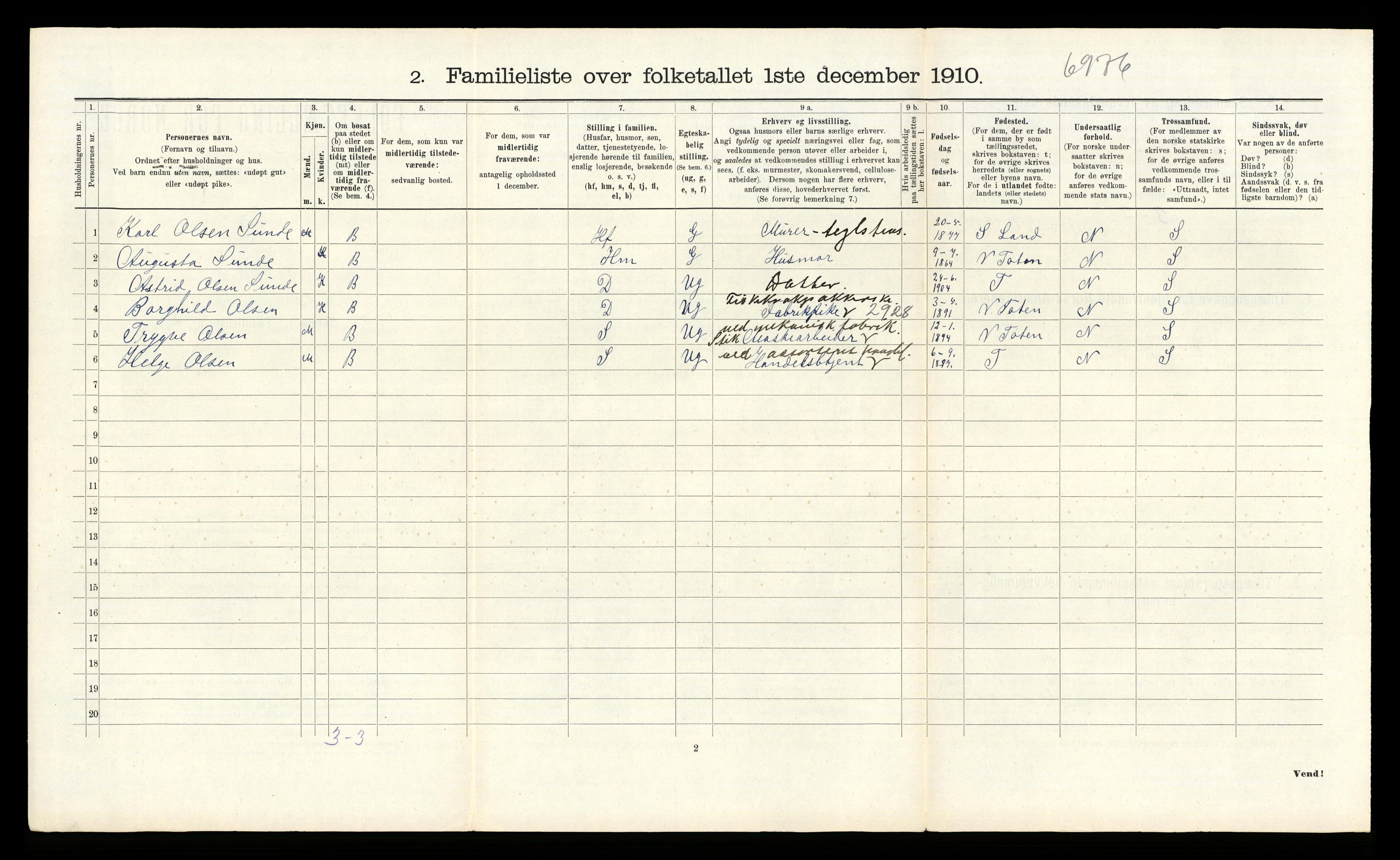 RA, 1910 census for Gjøvik, 1910, p. 501