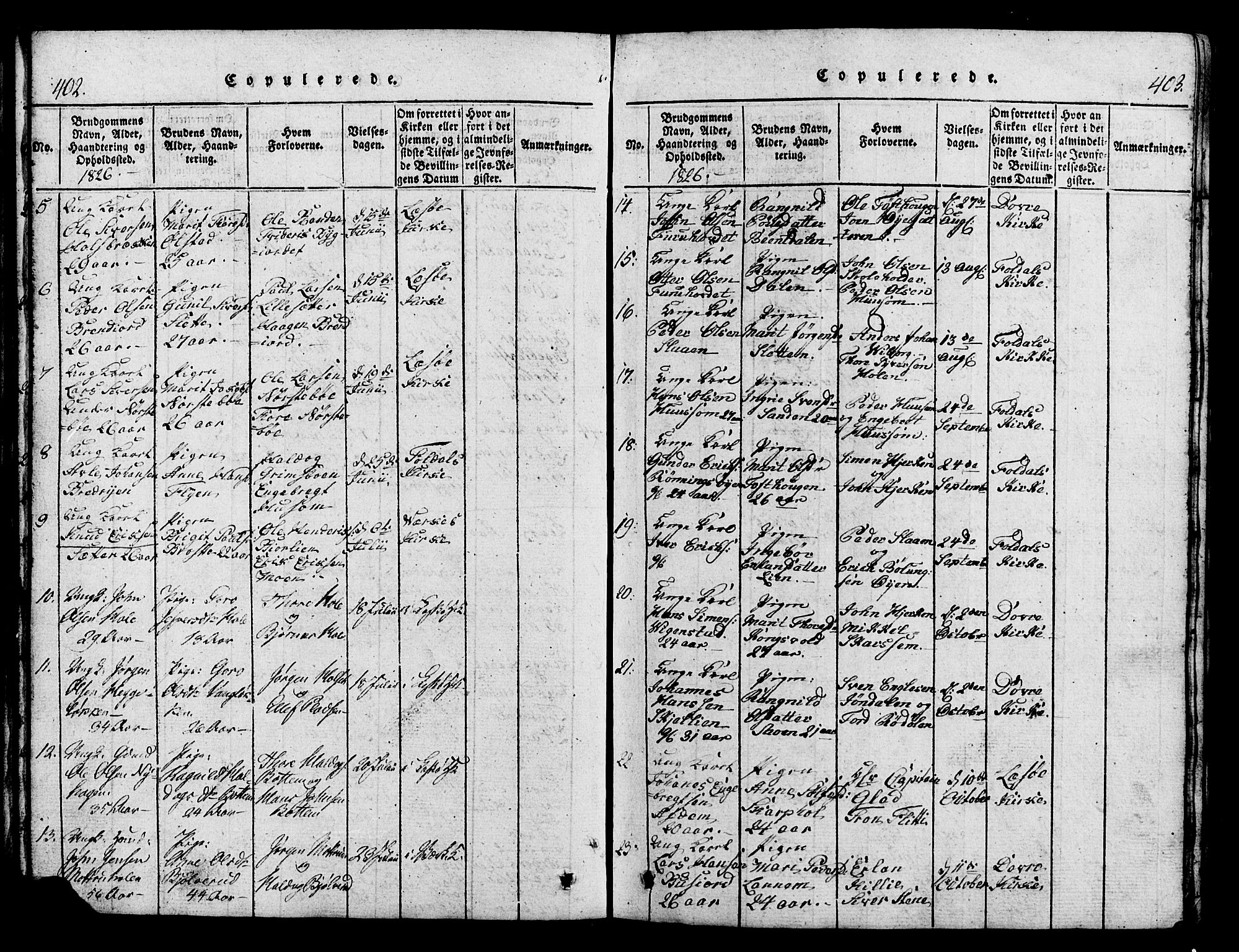 Lesja prestekontor, SAH/PREST-068/H/Ha/Hab/L0001: Parish register (copy) no. 1, 1820-1831, p. 402-403