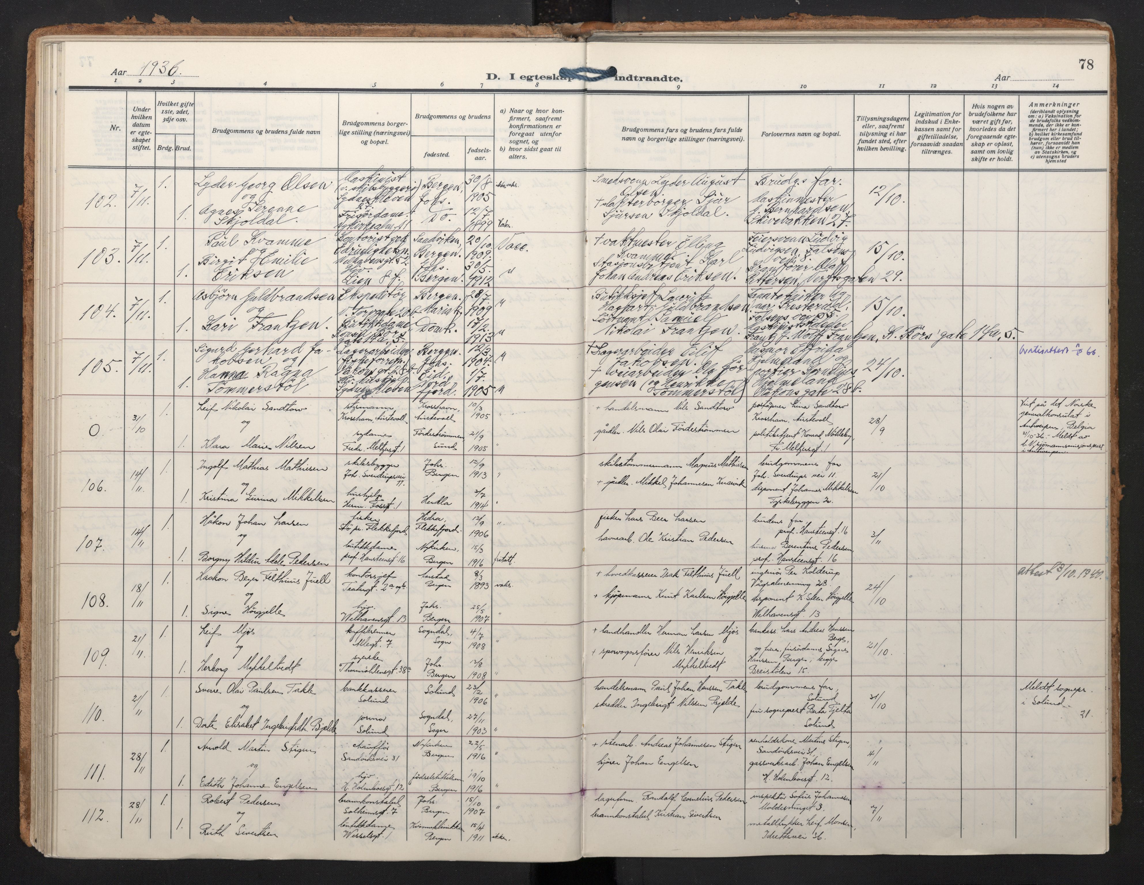 Johanneskirken sokneprestembete, SAB/A-76001/H/Haa/L0014: Parish register (official) no. D 3, 1929-1949, p. 77b-78a