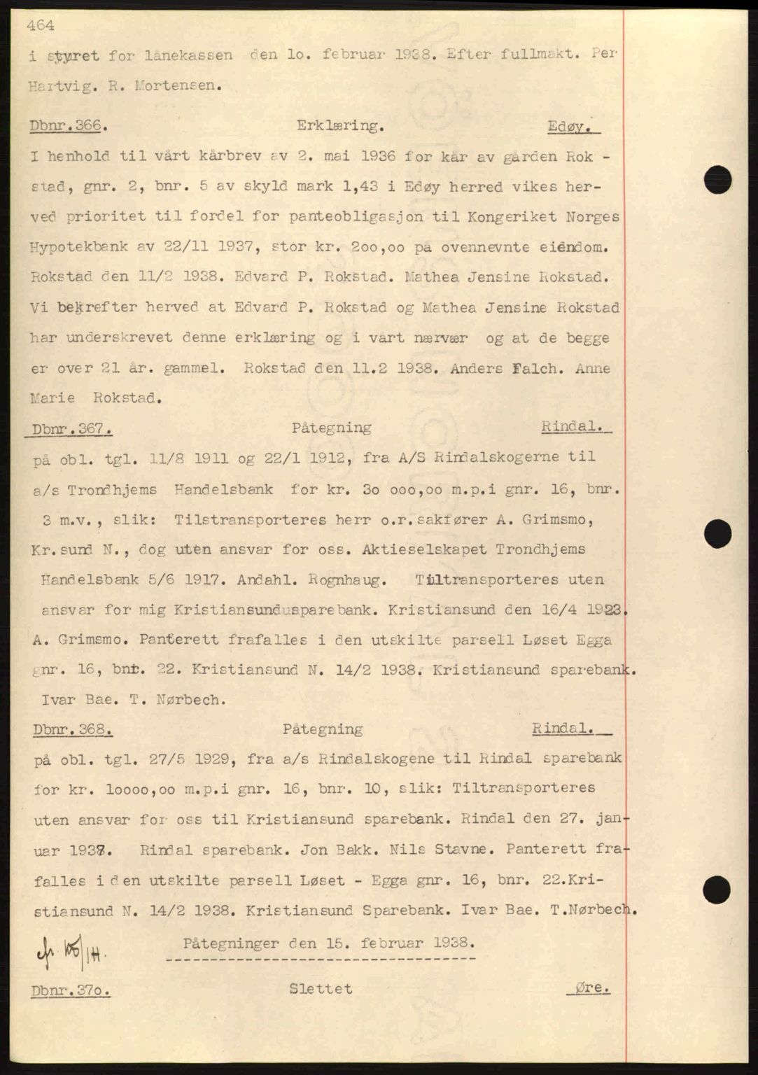 Nordmøre sorenskriveri, AV/SAT-A-4132/1/2/2Ca: Mortgage book no. C80, 1936-1939, Diary no: : 366/1938