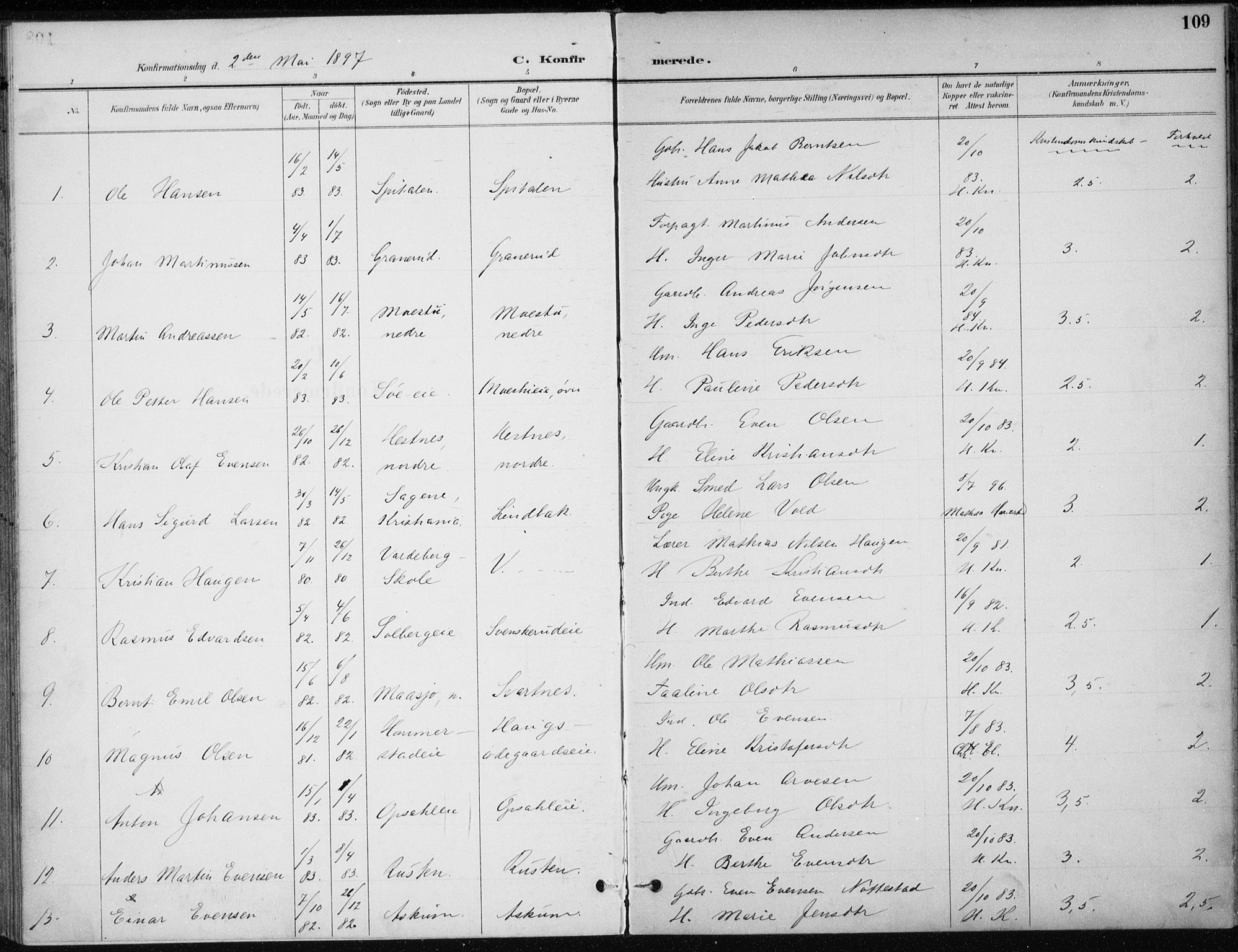 Stange prestekontor, SAH/PREST-002/K/L0023: Parish register (official) no. 23, 1897-1920, p. 109