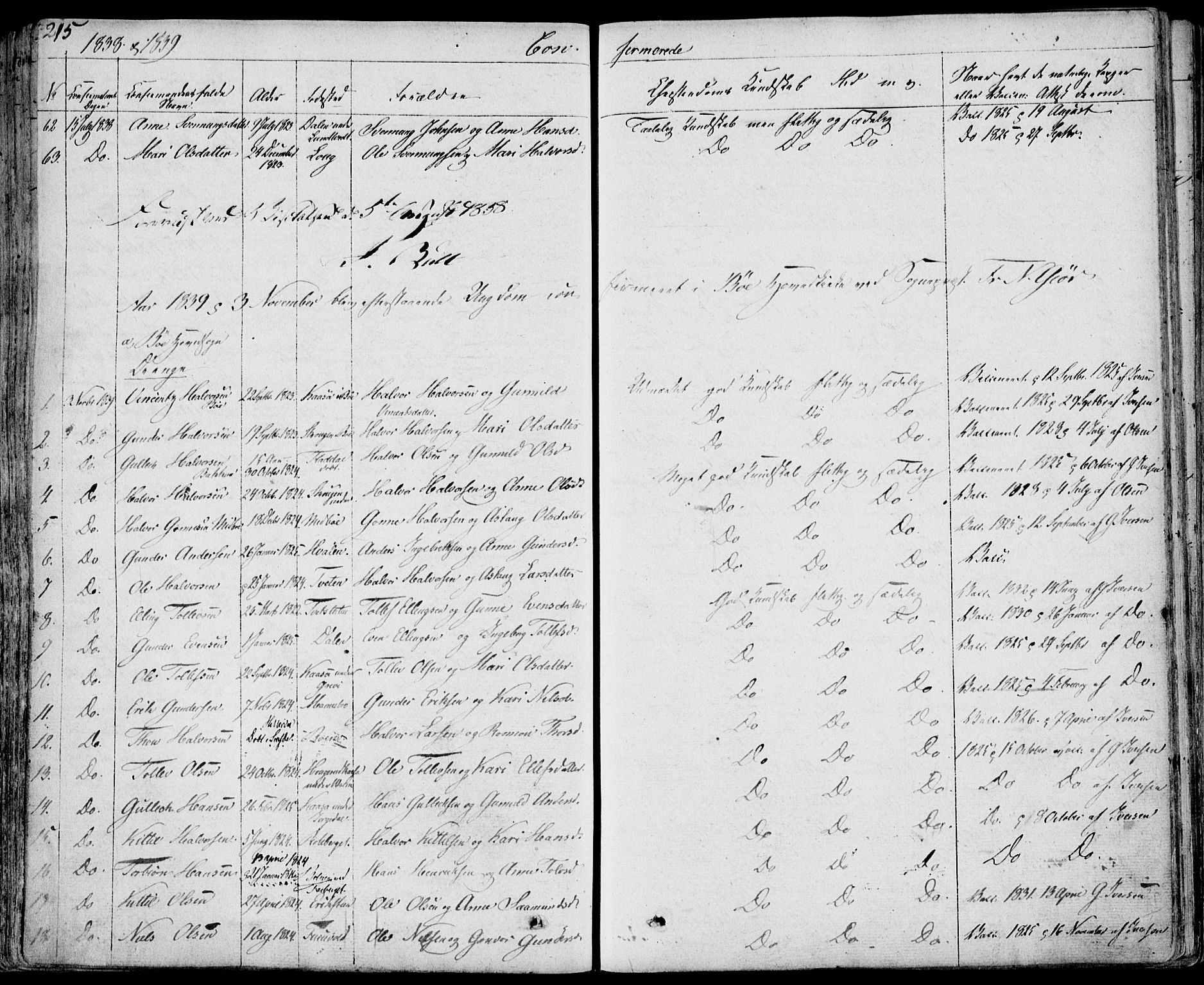 Bø kirkebøker, SAKO/A-257/F/Fa/L0007: Parish register (official) no. 7, 1831-1848, p. 215