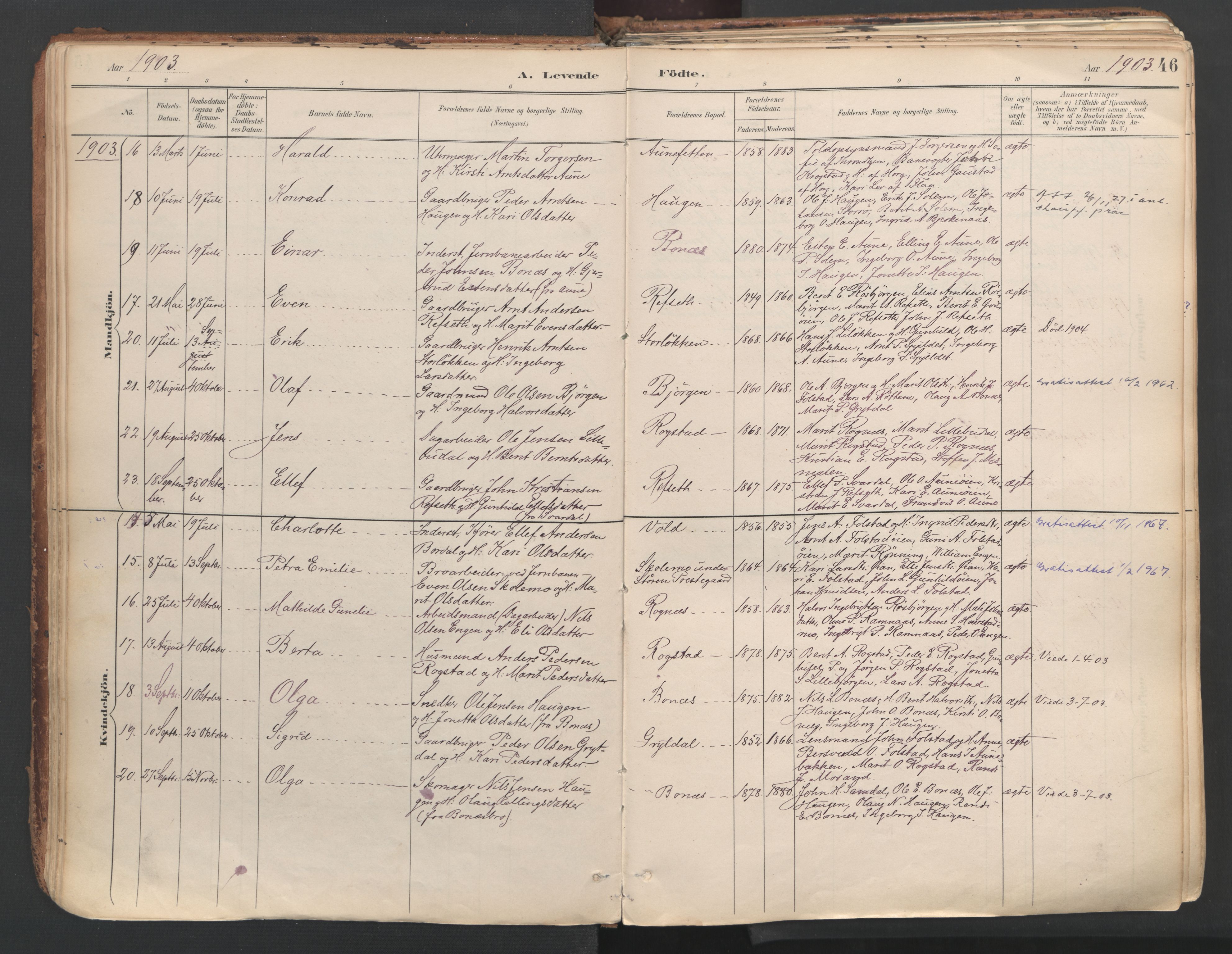 Ministerialprotokoller, klokkerbøker og fødselsregistre - Sør-Trøndelag, AV/SAT-A-1456/687/L1004: Parish register (official) no. 687A10, 1891-1923, p. 46