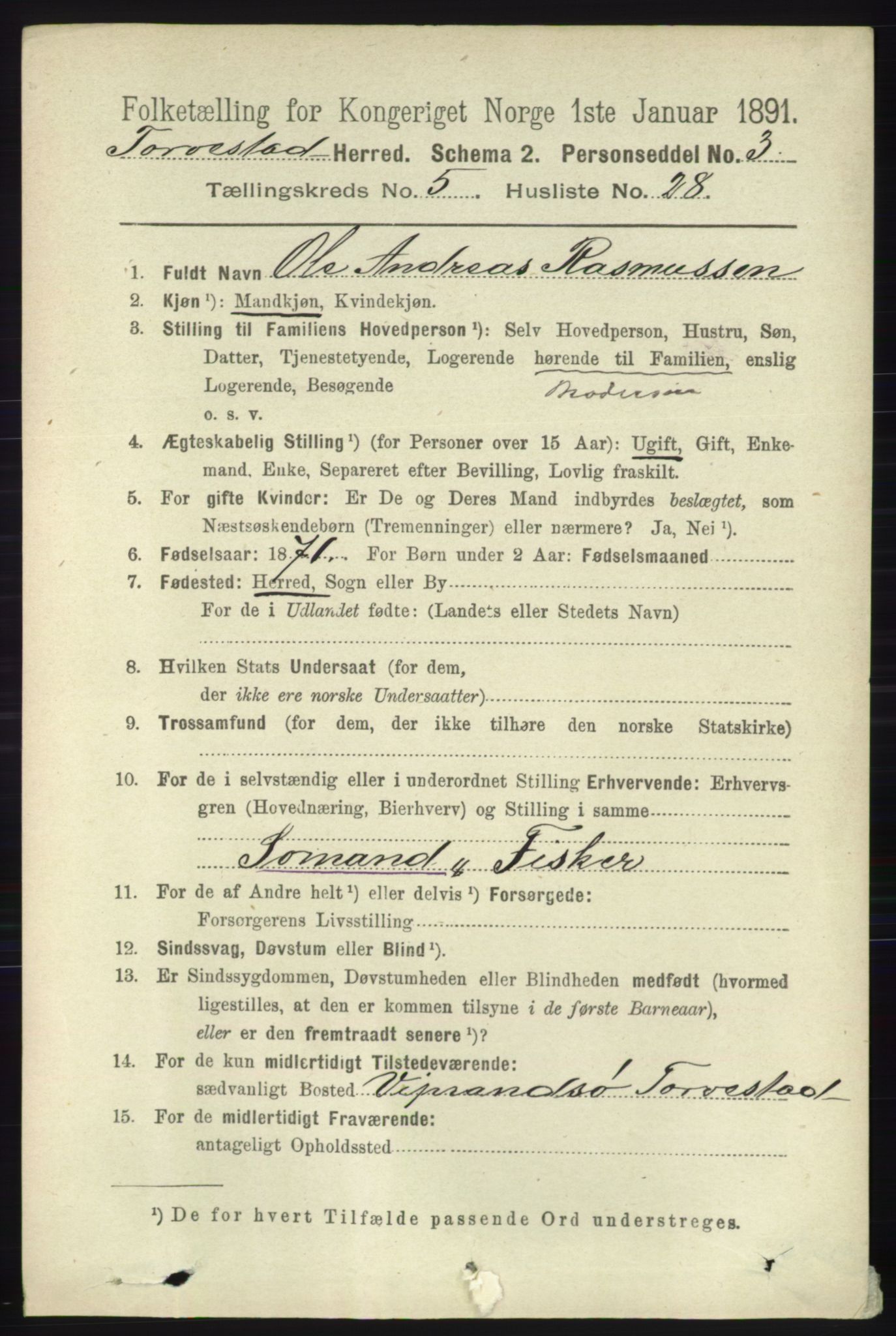 RA, 1891 census for 1152 Torvastad, 1891, p. 1921