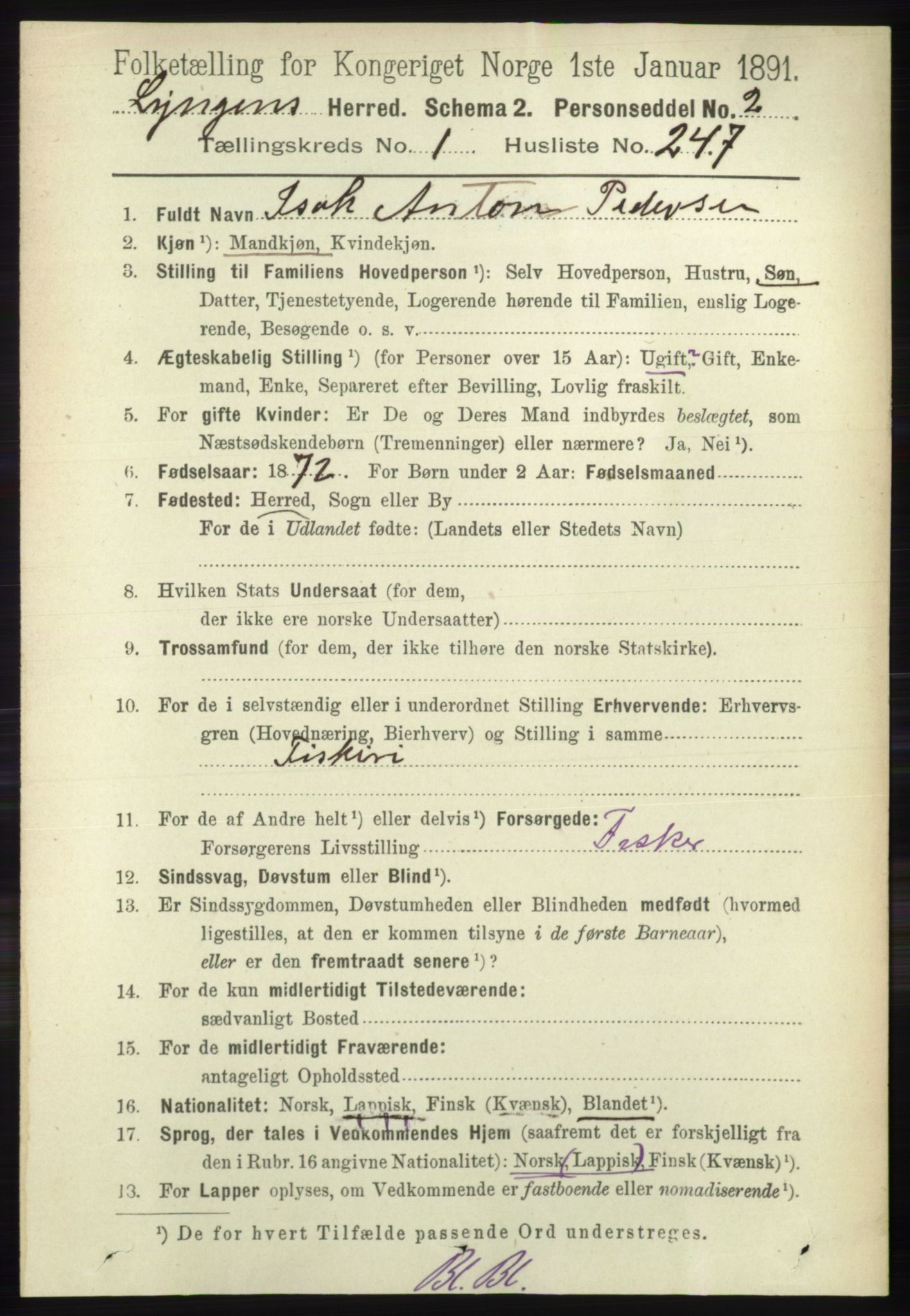 RA, 1891 census for 1938 Lyngen, 1891, p. 1918