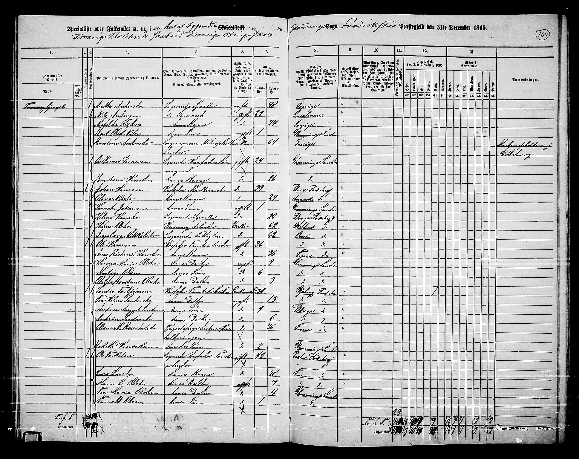 RA, 1865 census for Fredrikstad/Glemmen, 1865, p. 155