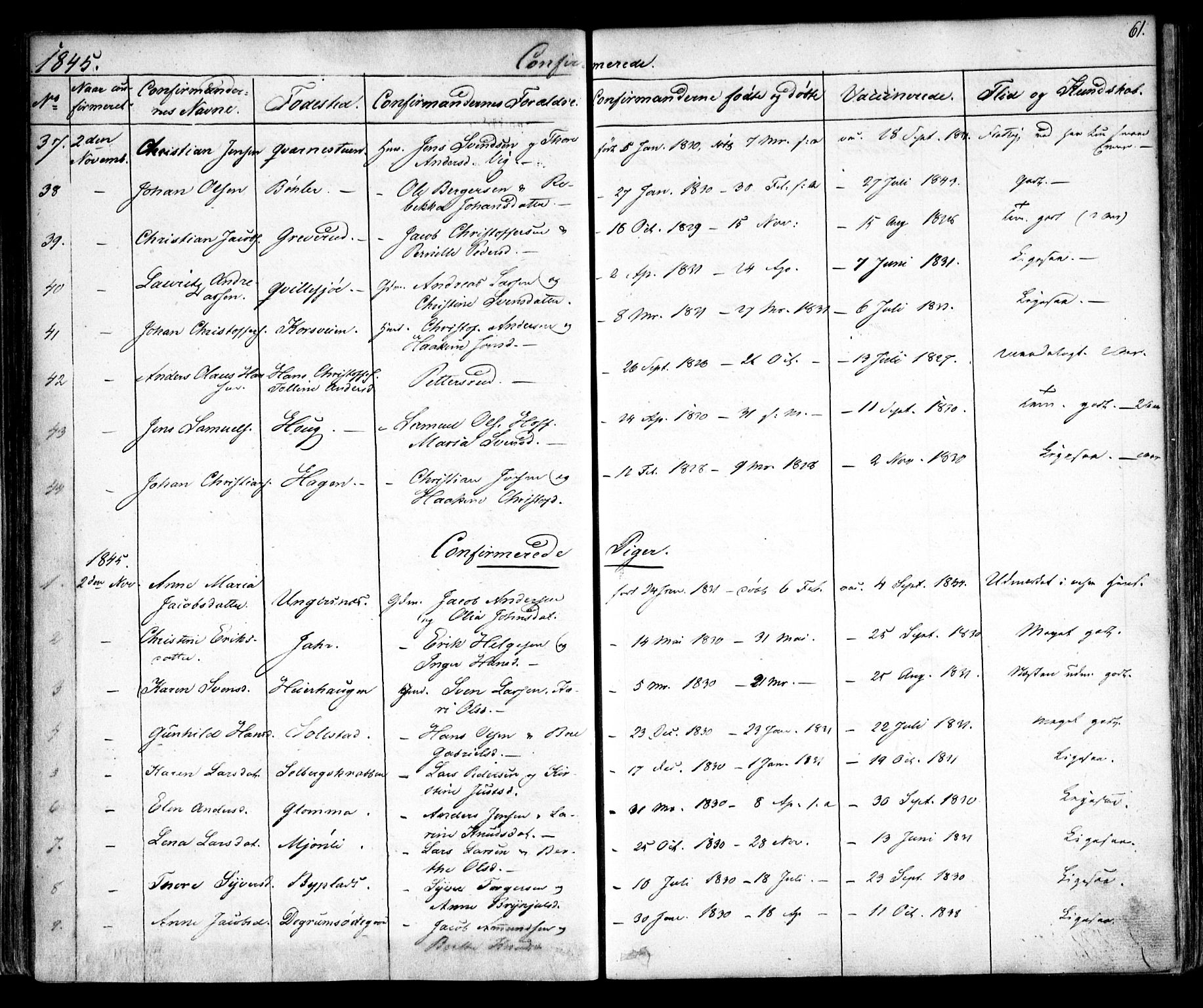 Enebakk prestekontor Kirkebøker, AV/SAO-A-10171c/F/Fa/L0010: Parish register (official) no. I 10, 1829-1876, p. 61