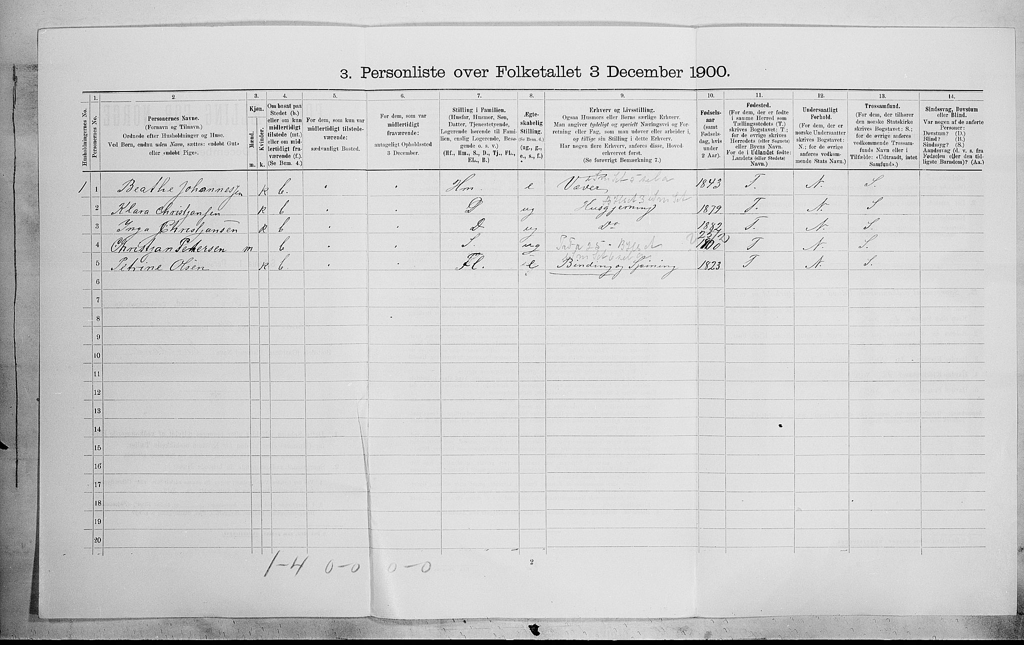 SAH, 1900 census for Biri, 1900, p. 1104