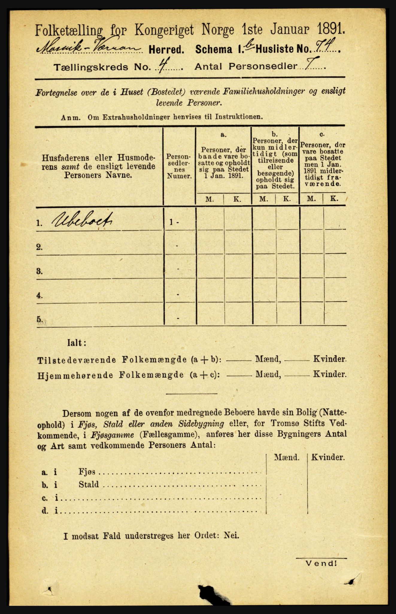 RA, 1891 census for 1723 Mosvik og Verran, 1891, p. 1391