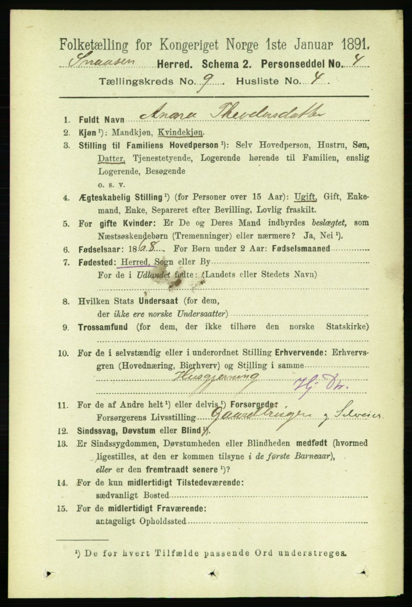 RA, 1891 census for 1736 Snåsa, 1891, p. 3112