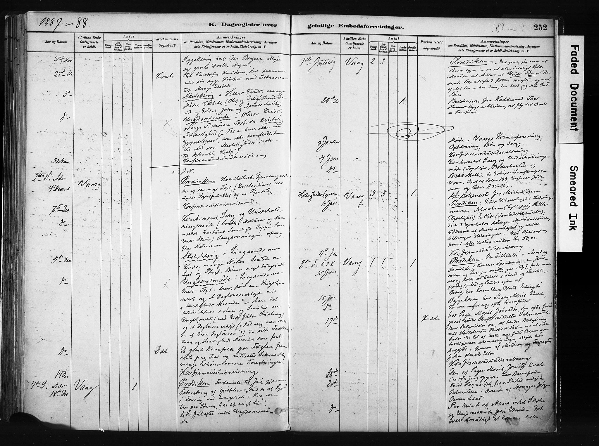 Vang prestekontor, Valdres, SAH/PREST-140/H/Ha/L0008: Parish register (official) no. 8, 1882-1910, p. 252