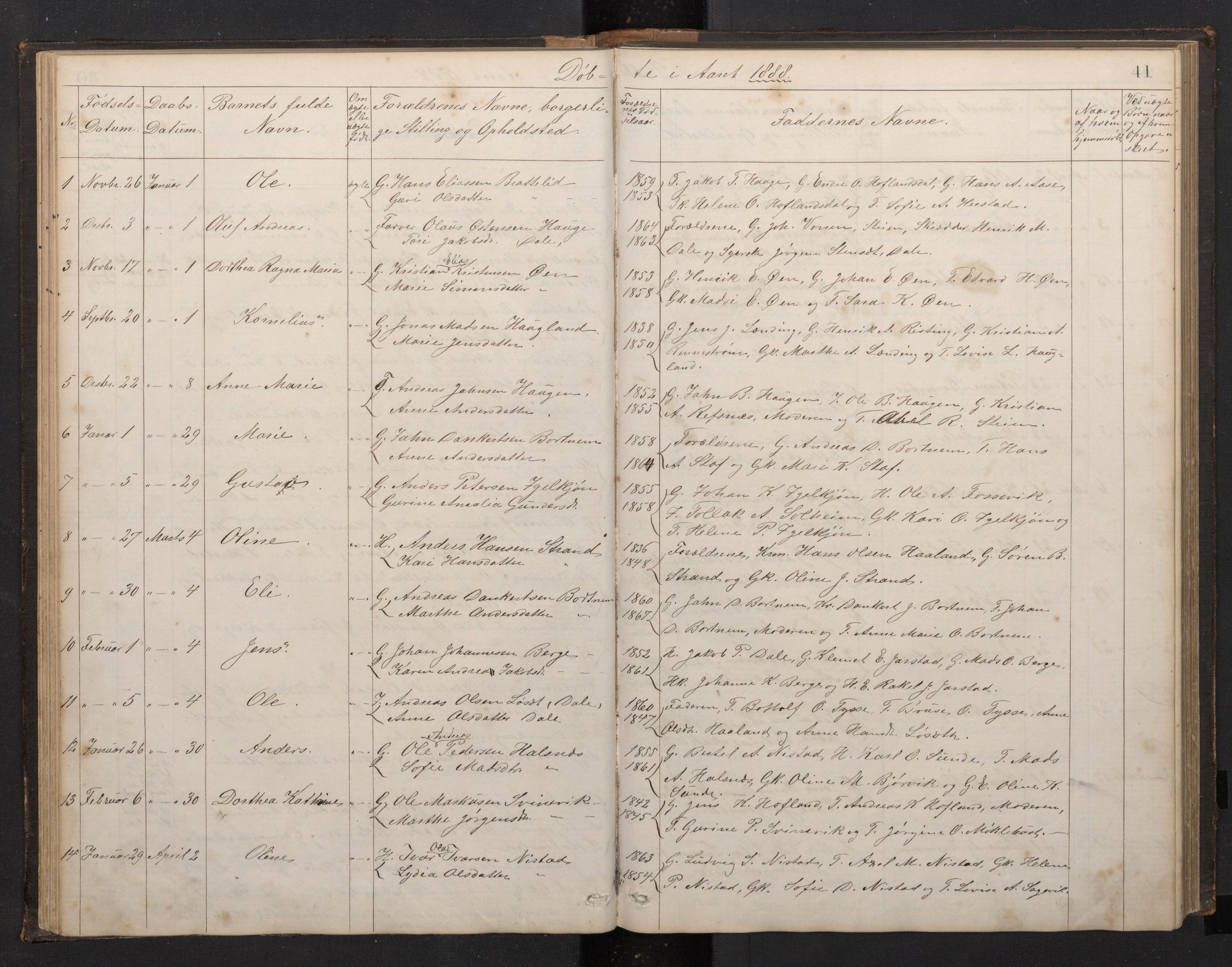 Fjaler sokneprestembete, SAB/A-79801/H/Hab/Habc/L0002: Parish register (copy) no. C 2, 1879-1893, p. 40b-41a