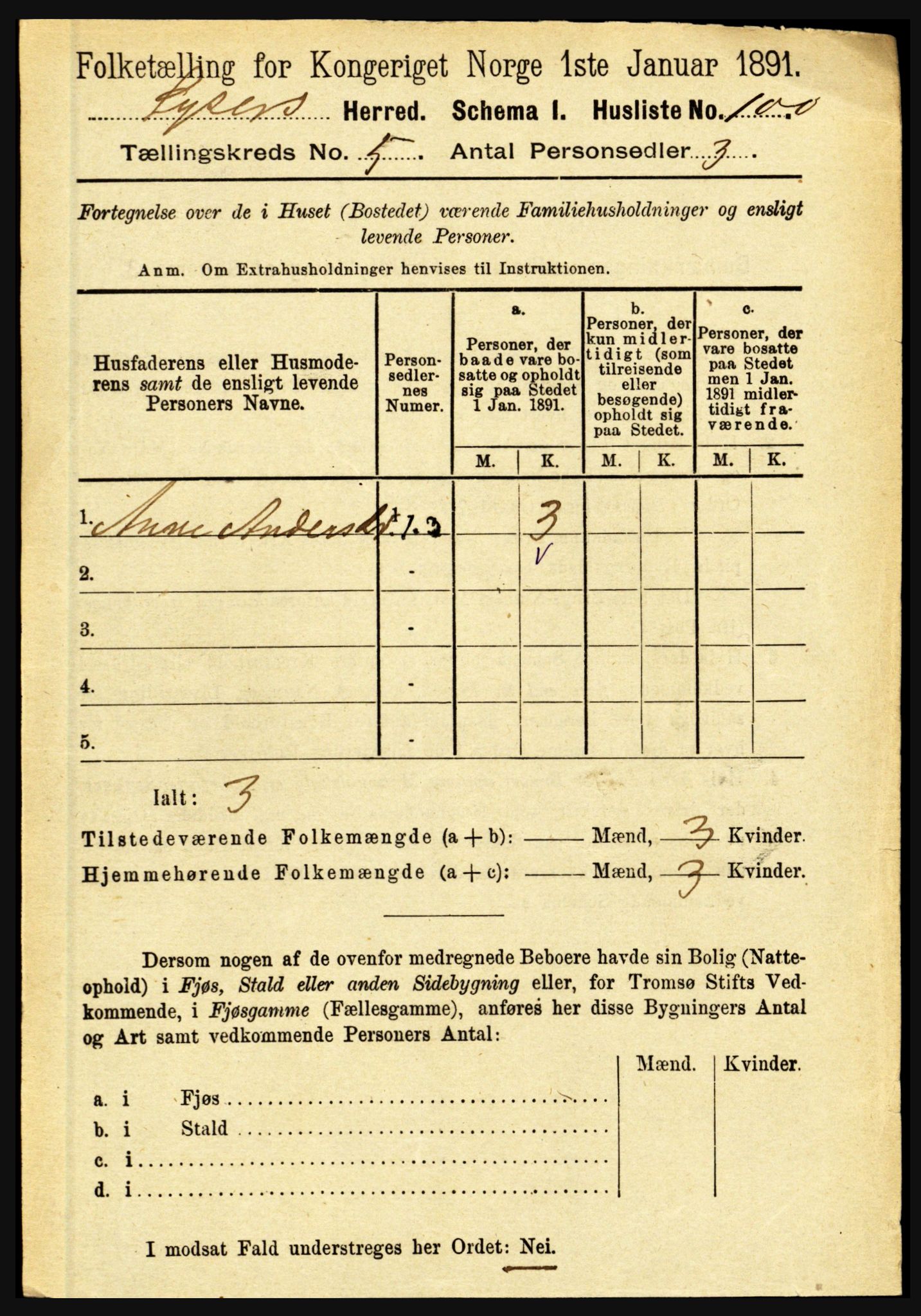 RA, 1891 census for 1426 Luster, 1891, p. 1587