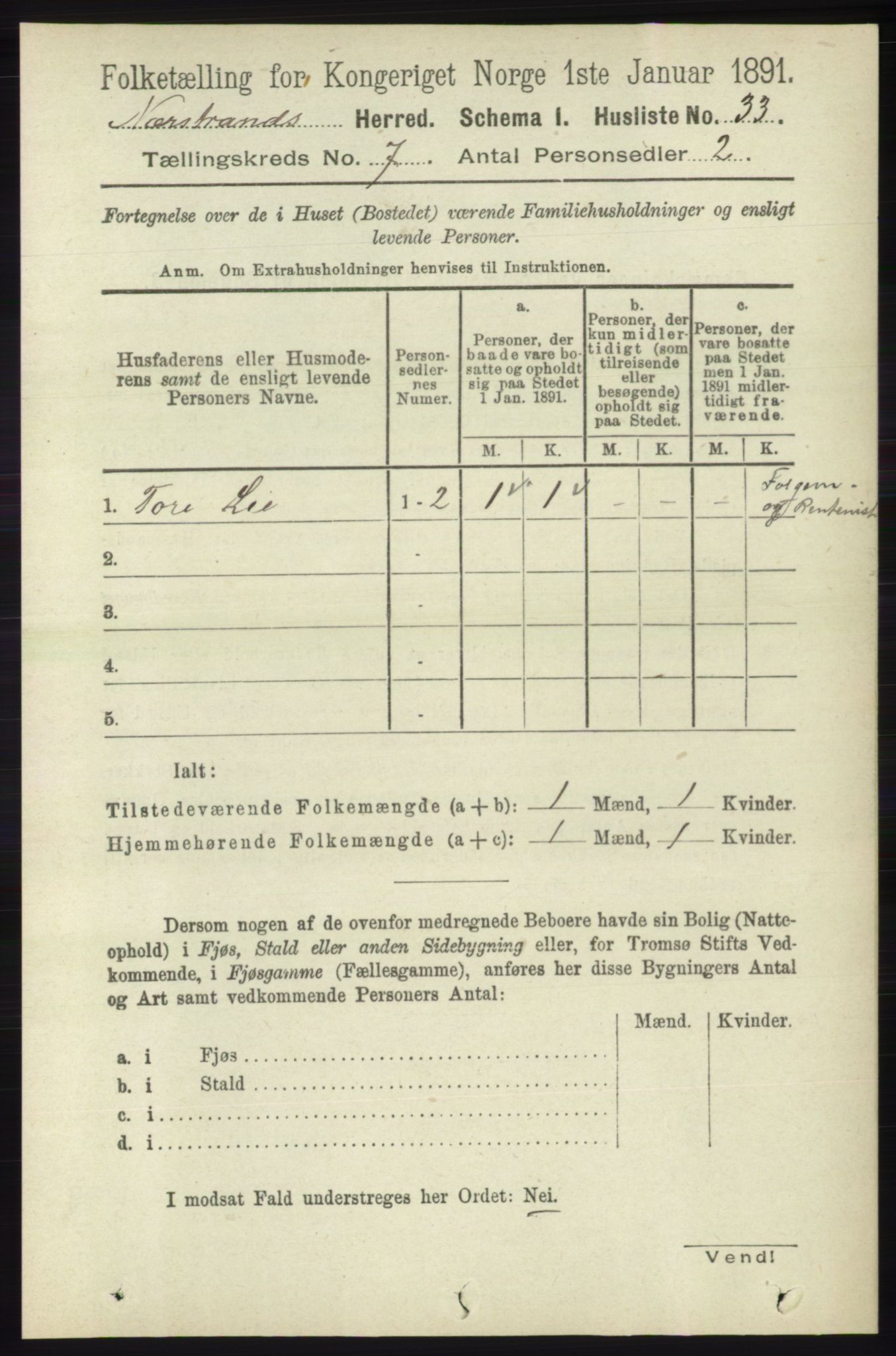 RA, 1891 census for 1139 Nedstrand, 1891, p. 1177